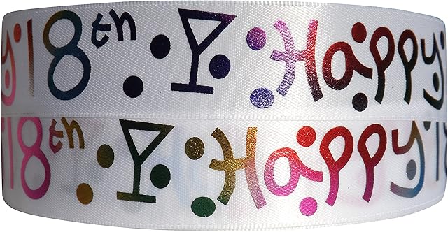Luxury Double Faced Satin 2m x 25mm Happy 18th Birthday Ribbon for CAKE'S Birthday Cakes Gift WRAP Wrapping Ribbon Cards Birthday Decorations Craft