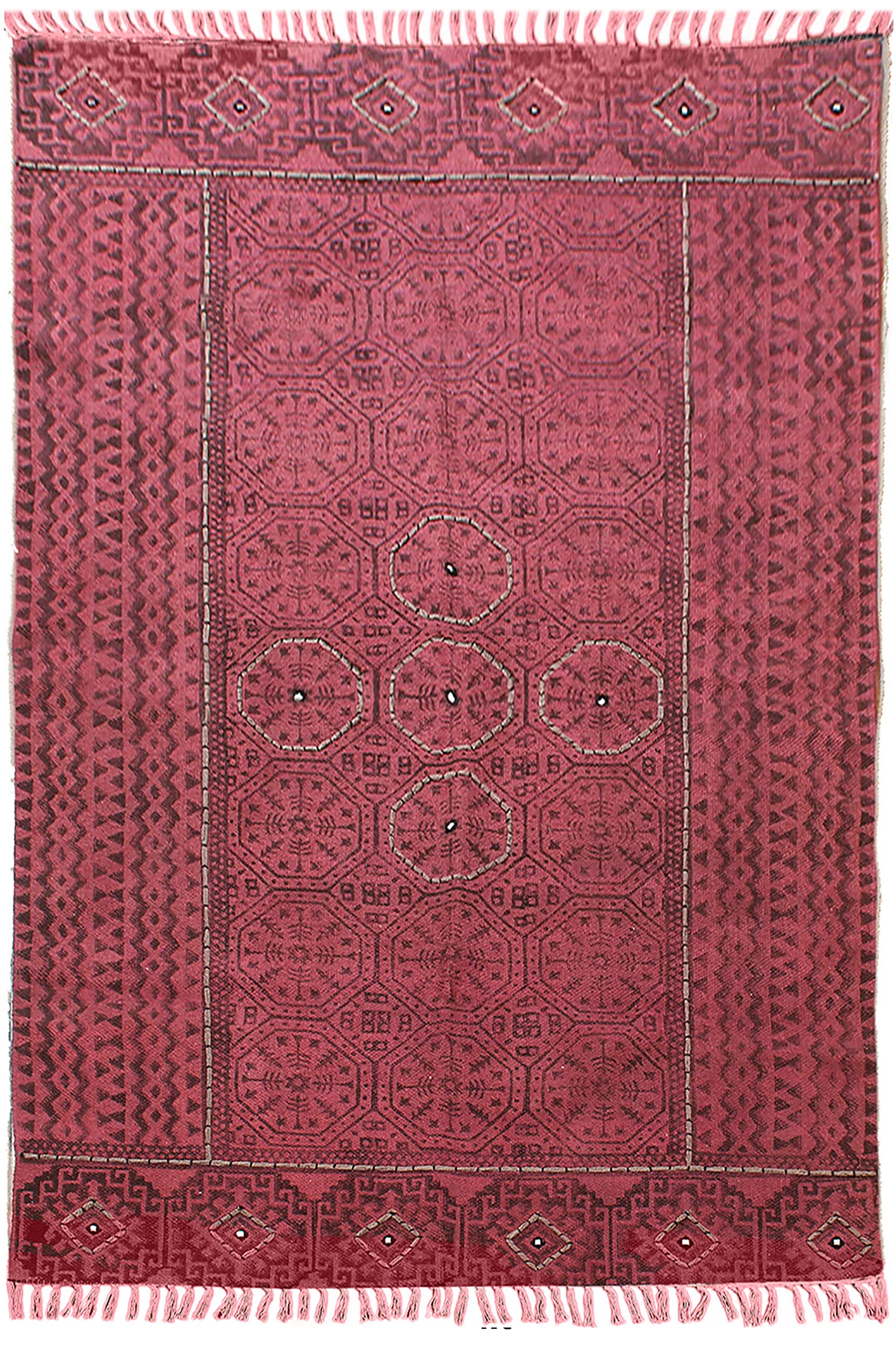 Dhurrie Teppich mit Handblockdruck, flach, handgewebt, Quaste, Boho, indischer, böhmischer Akzent, handgefertigt, handgewebter Teppich für Eingangsbereich, Flur 330 x 330 cm (11 x 11 Fuß im Quadrat)