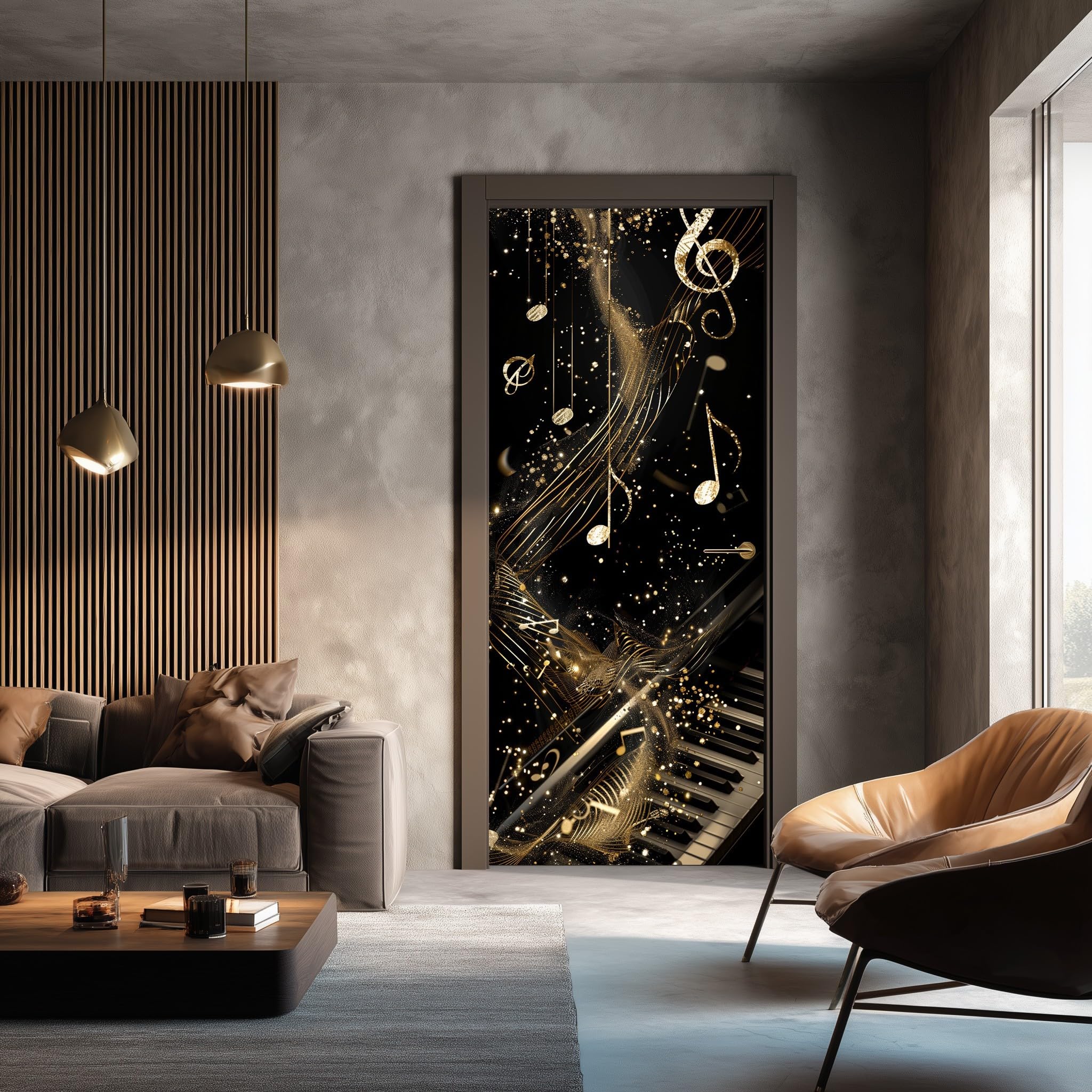 Poster pour porte mural stickers auto-adhésif Thème Musical Note 95x210cm
