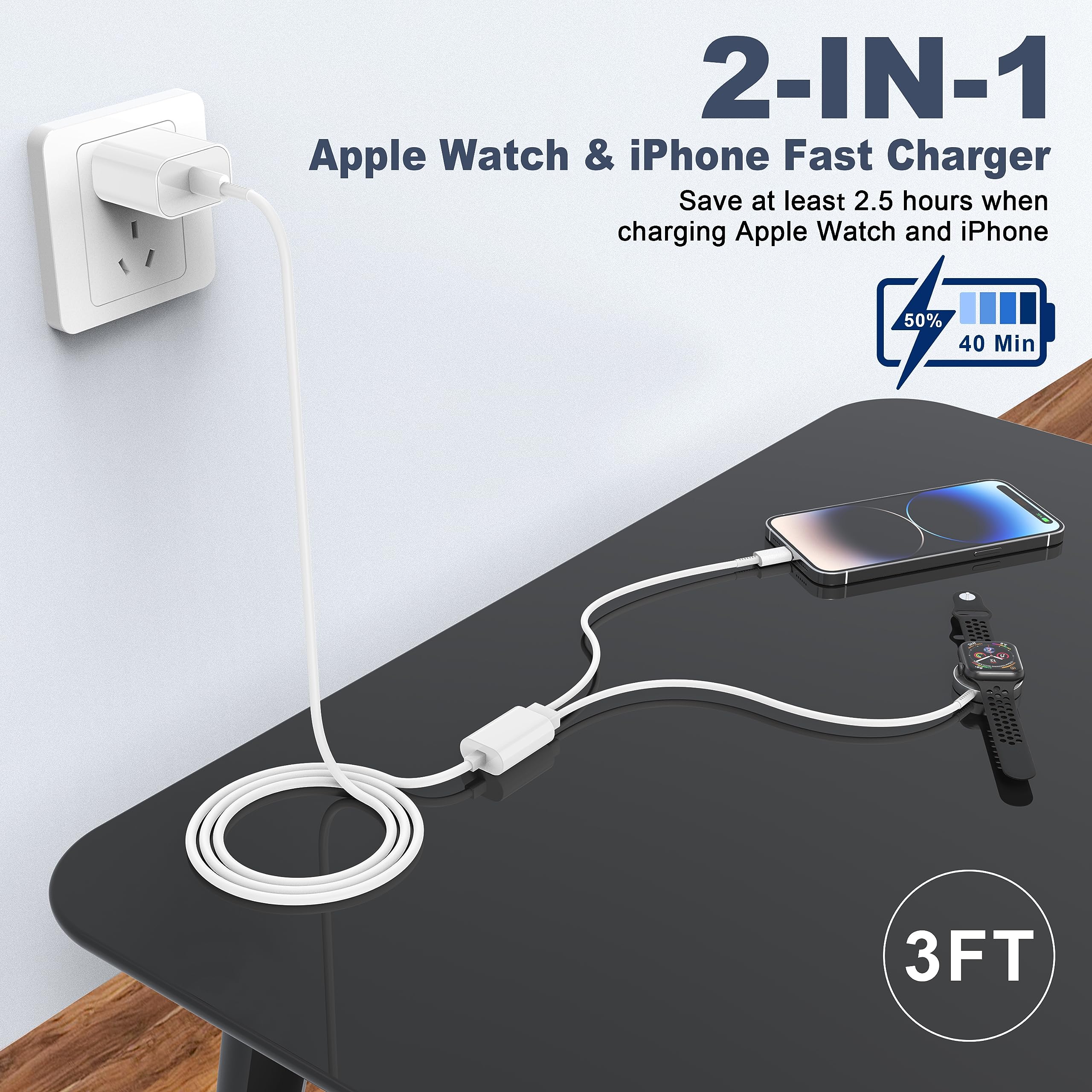 ???????????????? ???????????????????????????????? Apple Watch Charger,2-in-1 USB C Charger for iWatch & iPhone,3FT Fast Charging Cable with 20W Fast Wall Charger for Apple Watch Series 8/7/6/5/SE & iPhone14/13/12/AirPods