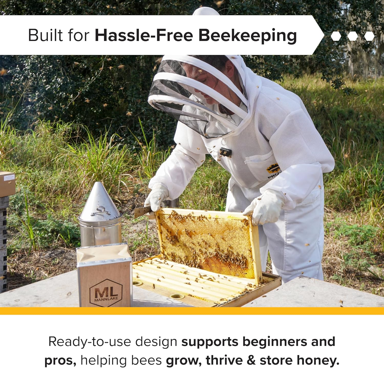 Mann Lake 8-Frame Medium Super Kit, Fully Assembled 6⅝" Super Box with 8 Durable Frames & Beeswax-Coated Plastic Foundation for Honey Storage, Beekeeping and Hive Expansion, Made in USA, Unpainted - Image 7