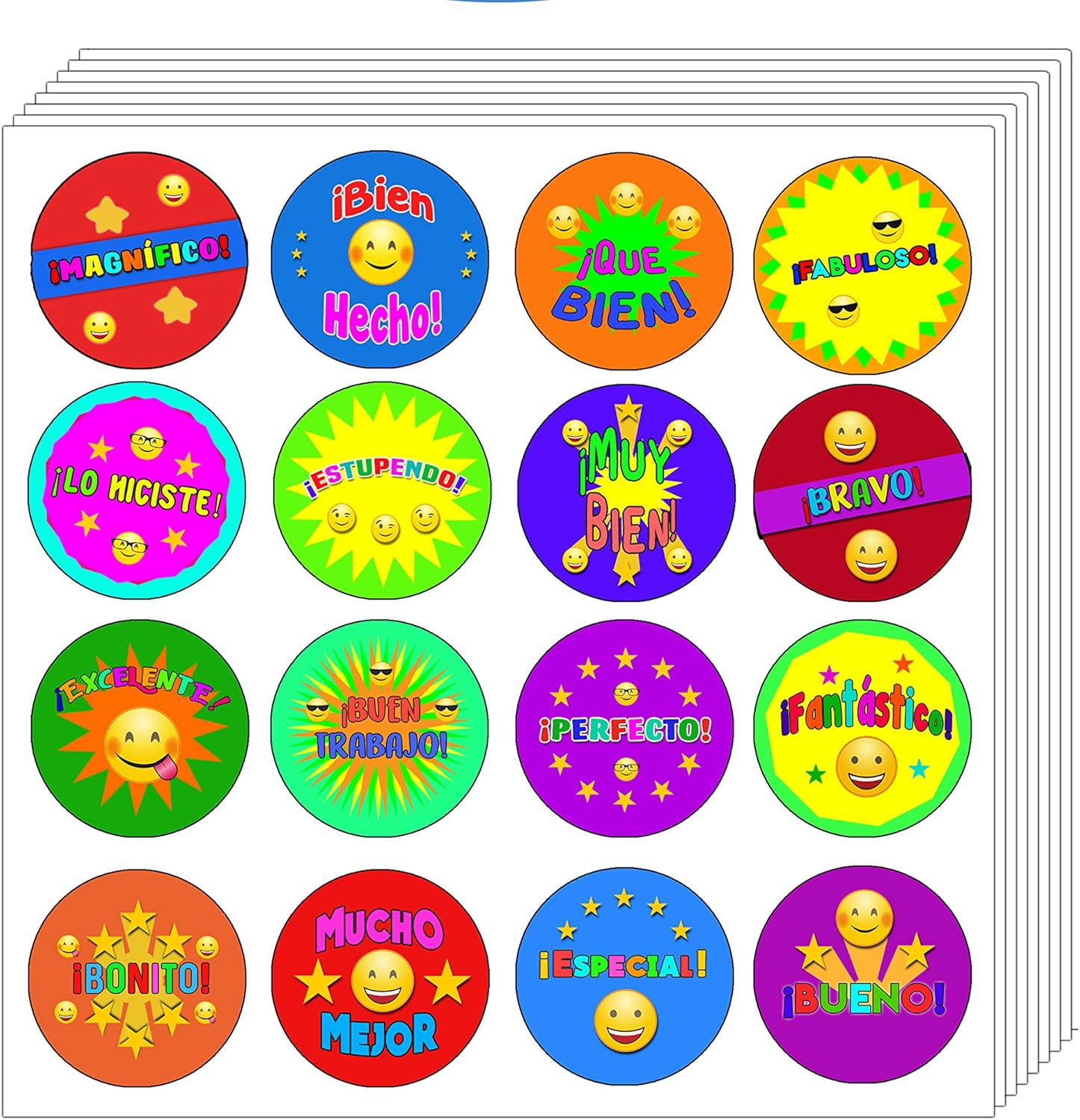 amazon com creanoso spanish smiley reward stickers 10 sheet cool unique sticky note cards premium gifts for boys girls teens men women adult incentive reward ideas wall decor office products