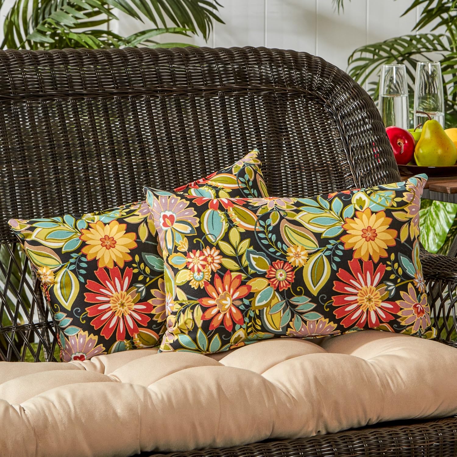 Greendale Home Fashions Outdoor 19x12 inch Rectangle Decorative Throw Pillow, 2-Pack, Bloom 2 Count