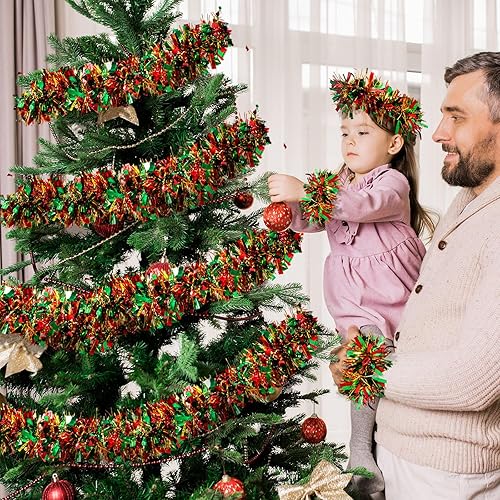 Miniatura 5 de Guirnalda de oropel de Navidad, guirnalda de Navidad artificial, guirnalda metálica para colgar en chimenea, mantel de chimenea, decoración de