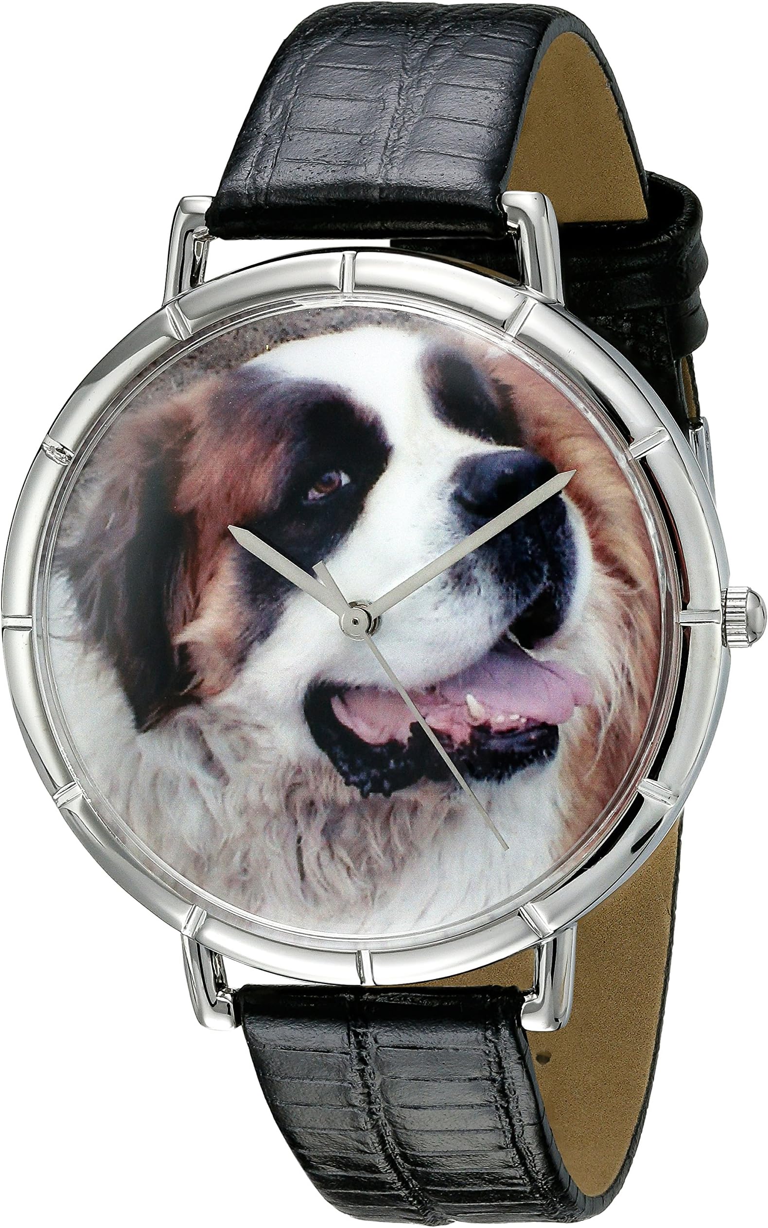 Whimsical Watches Women's T0130070 Saint Bernard Black Leather And Silvertone Photo Watch