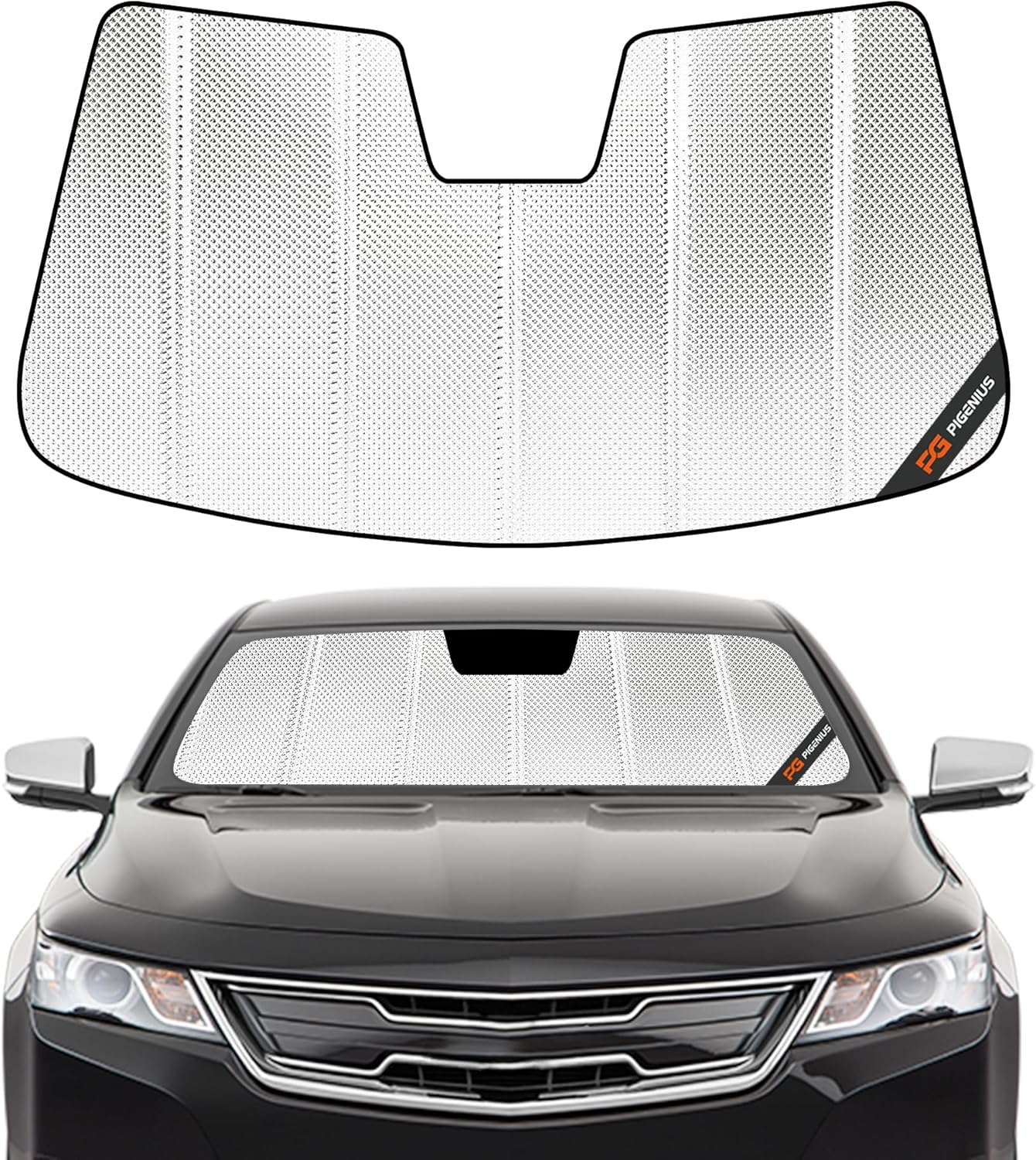 Windshield Sun Shade for Chevrolet Impala 2014-2020. Reflective Aluminum Film Front Window Sunshade - BLAZBLOCK