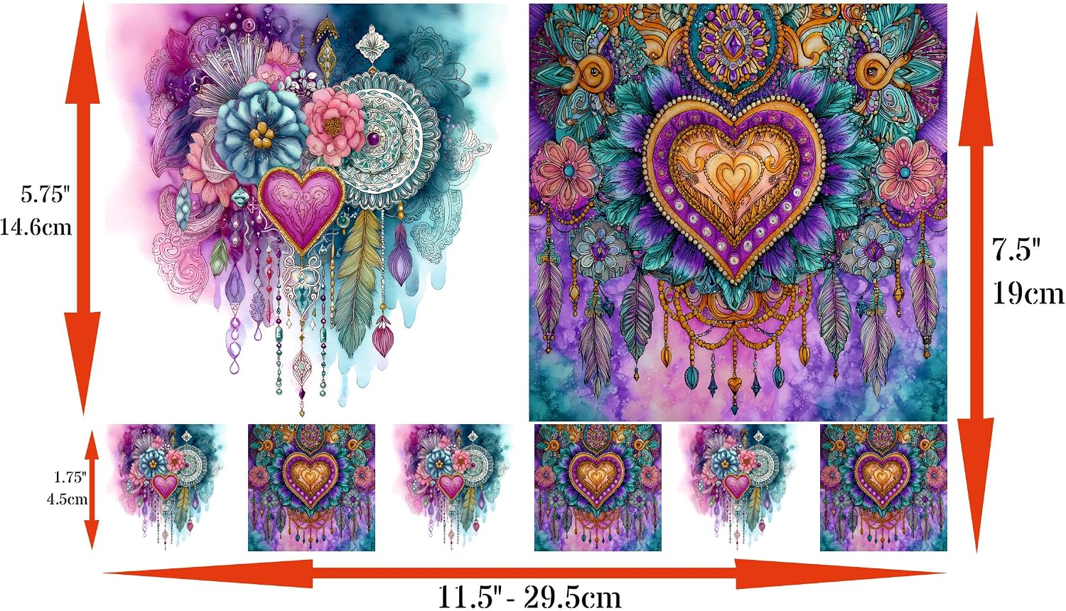 Boho Hearts Rice Papers, 8 x 11.5 inch (A4) - 4 Pages | 32 Pieces | 8 Unique Designs | Versatile Christmas Designs for Art Projects & Crafting by CRAFT KREATIVELY