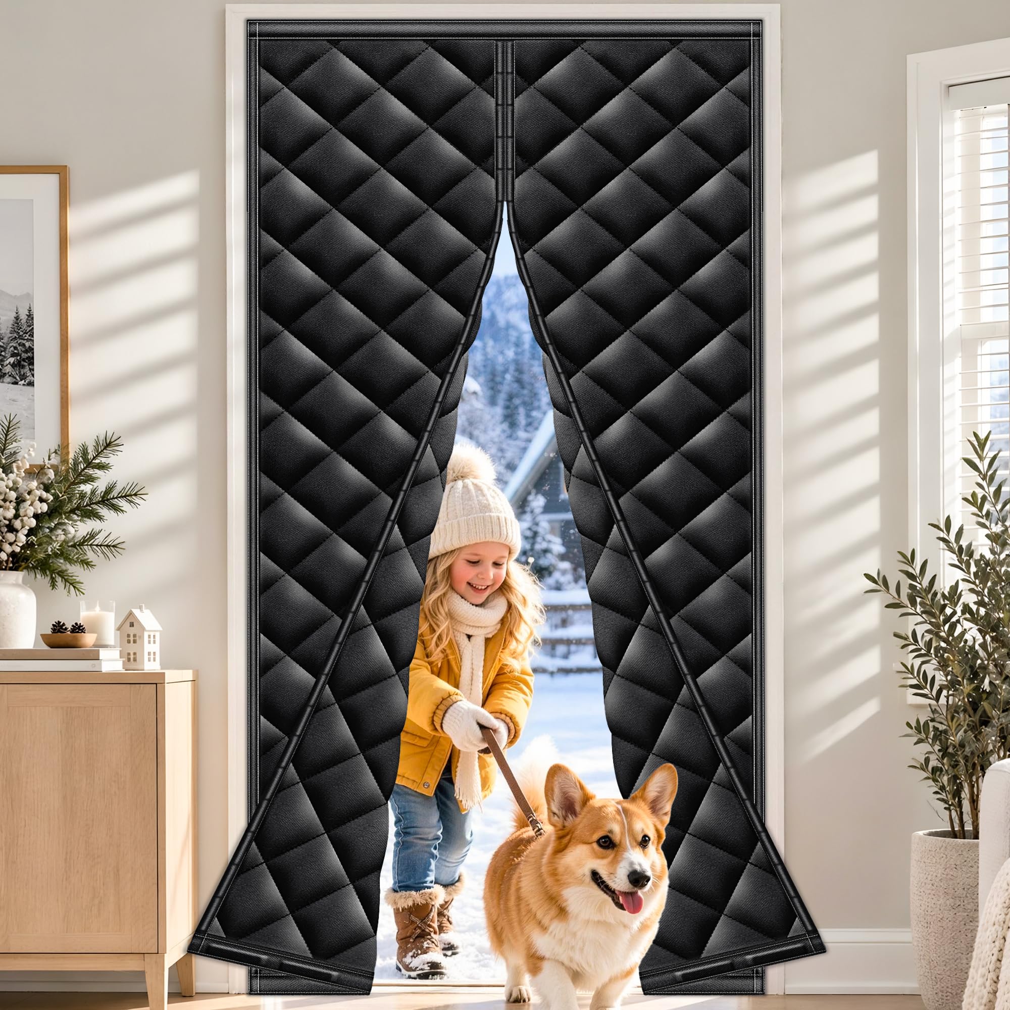 HOFUDON Magnetic Thermal Protection Curtain Door 110 x 220 cm Black