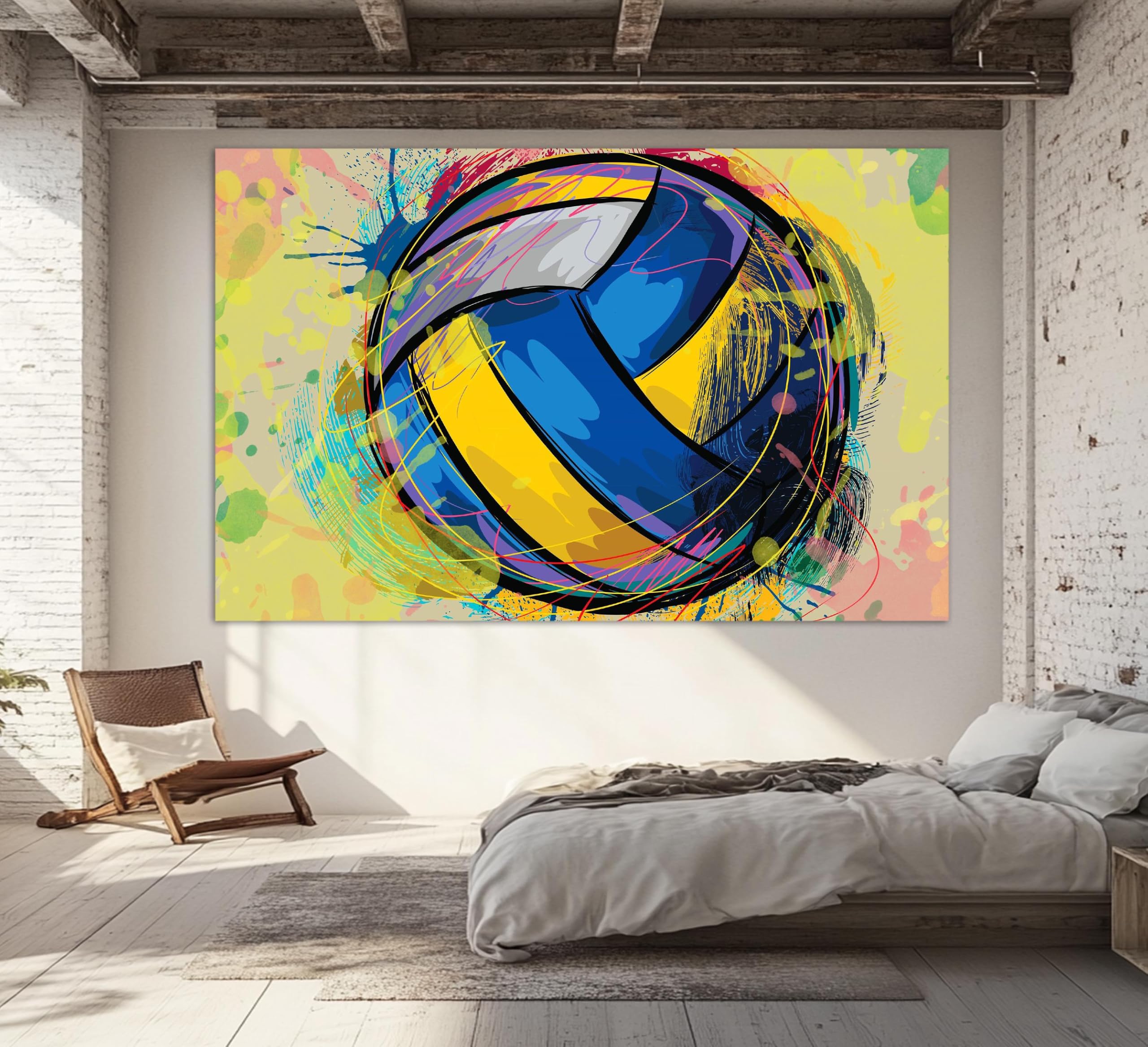 TONGYINLI Tableau abstrait sur toile représentant un volley-ball, peinture à l'huile sur toile, thème sportif (70 x 110 cm, sans cadre)