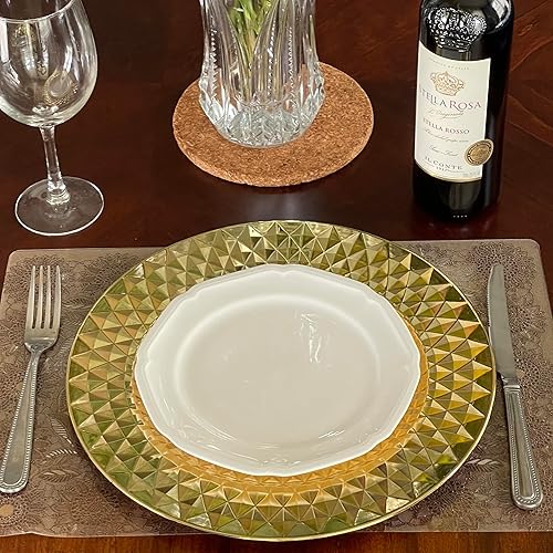 Miniatura 3 de allgala Platos de carga dorados de 13 pulgadas, paquete de 6 platos de plástico de alta calidad con patrón de diamante brillante para platos de