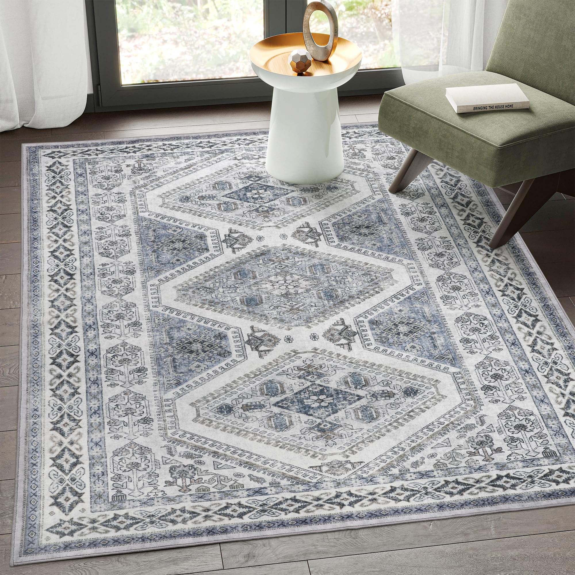 Rugland 8x10 Area Rugs Stain Resistant Washable Rug, Anti Slip Backing