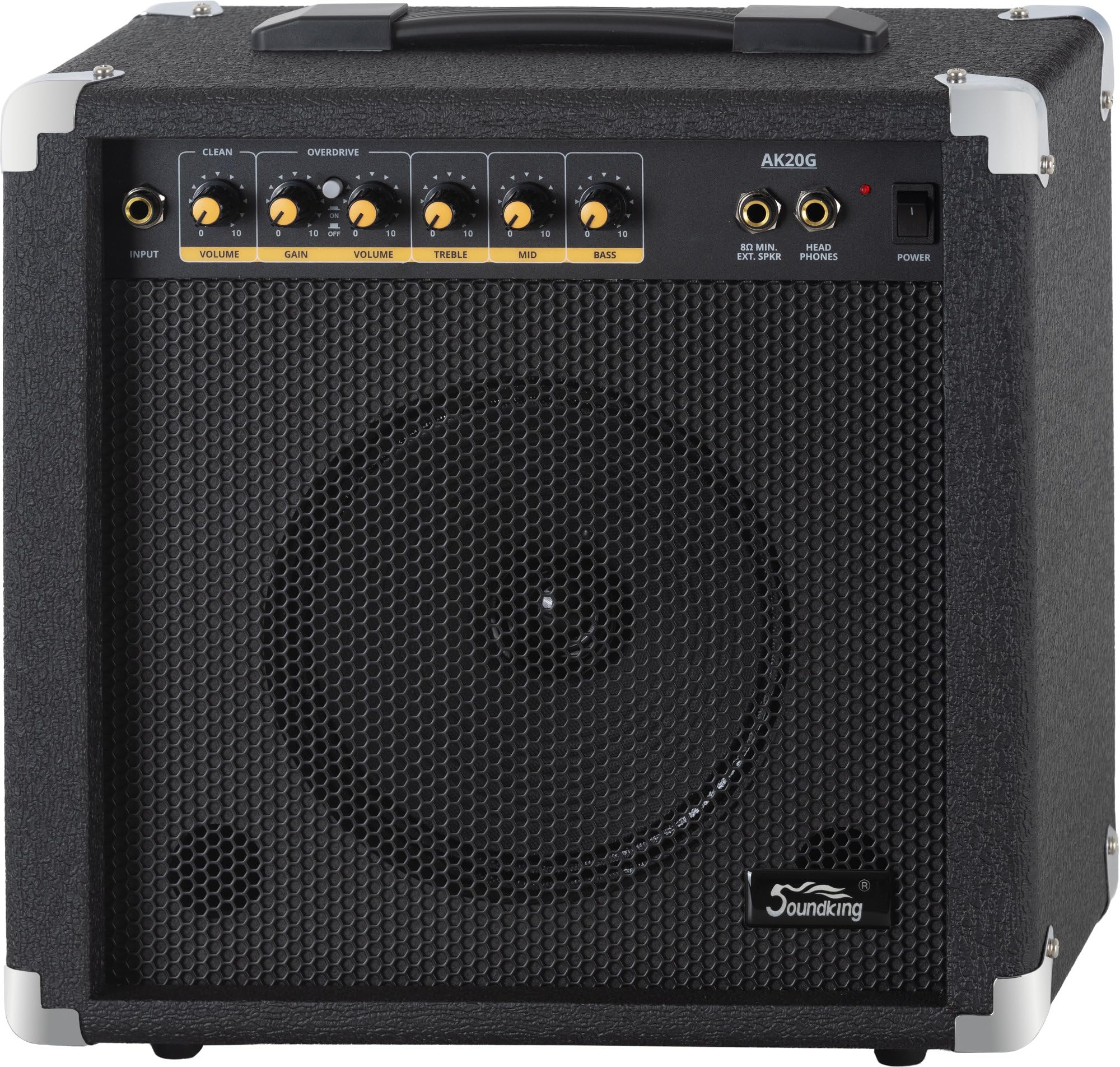 Soundking AK20-G Guitar Amplifier 60 Watt - 3-Band Equalizer - 8 Speaker with 2 Channels - Headphone Output & Speaker Jack - Ideal Amp for Beginners with Extra Robust Protection Angles