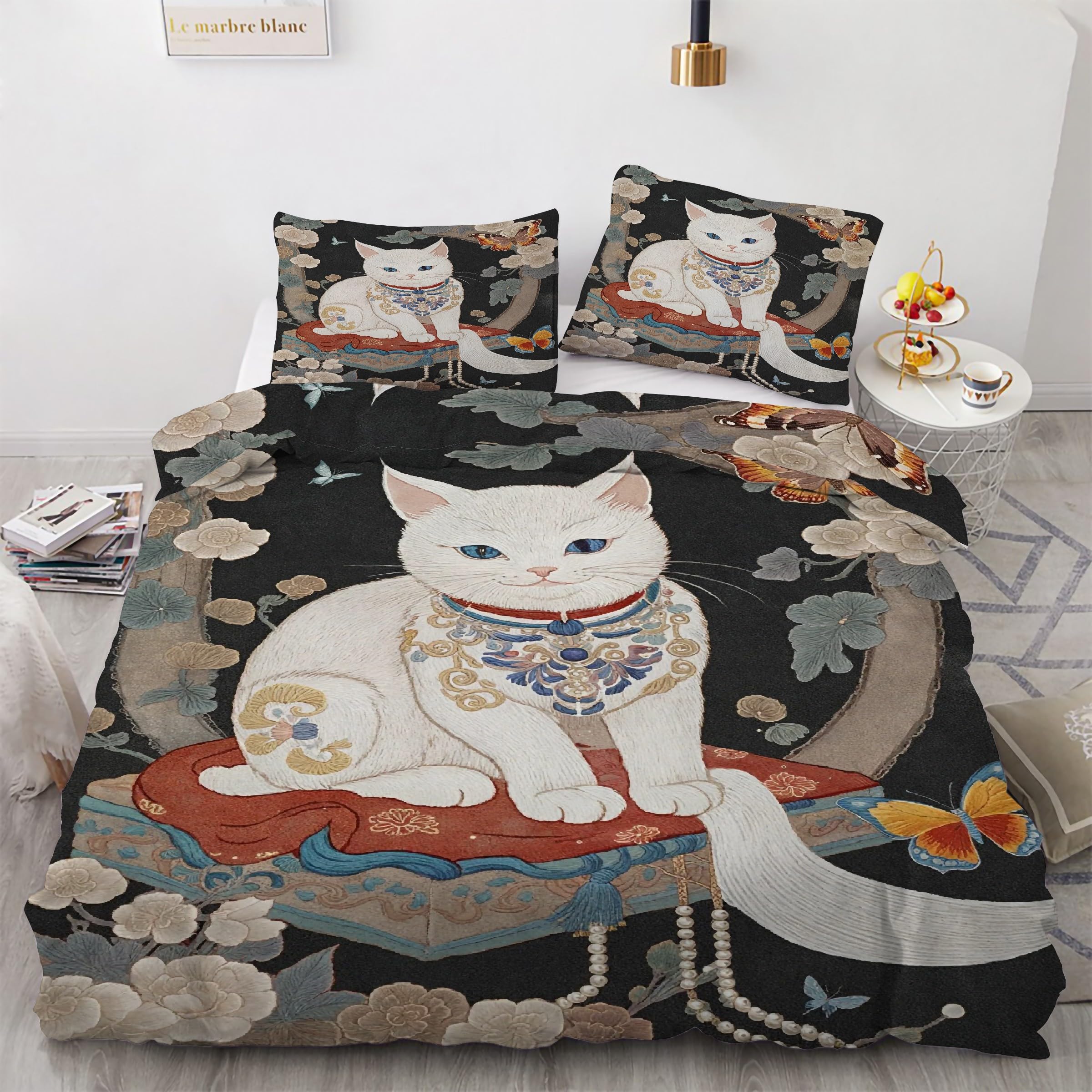 Housse couette 220x240 chat parure de lit facile à laver sans repassage