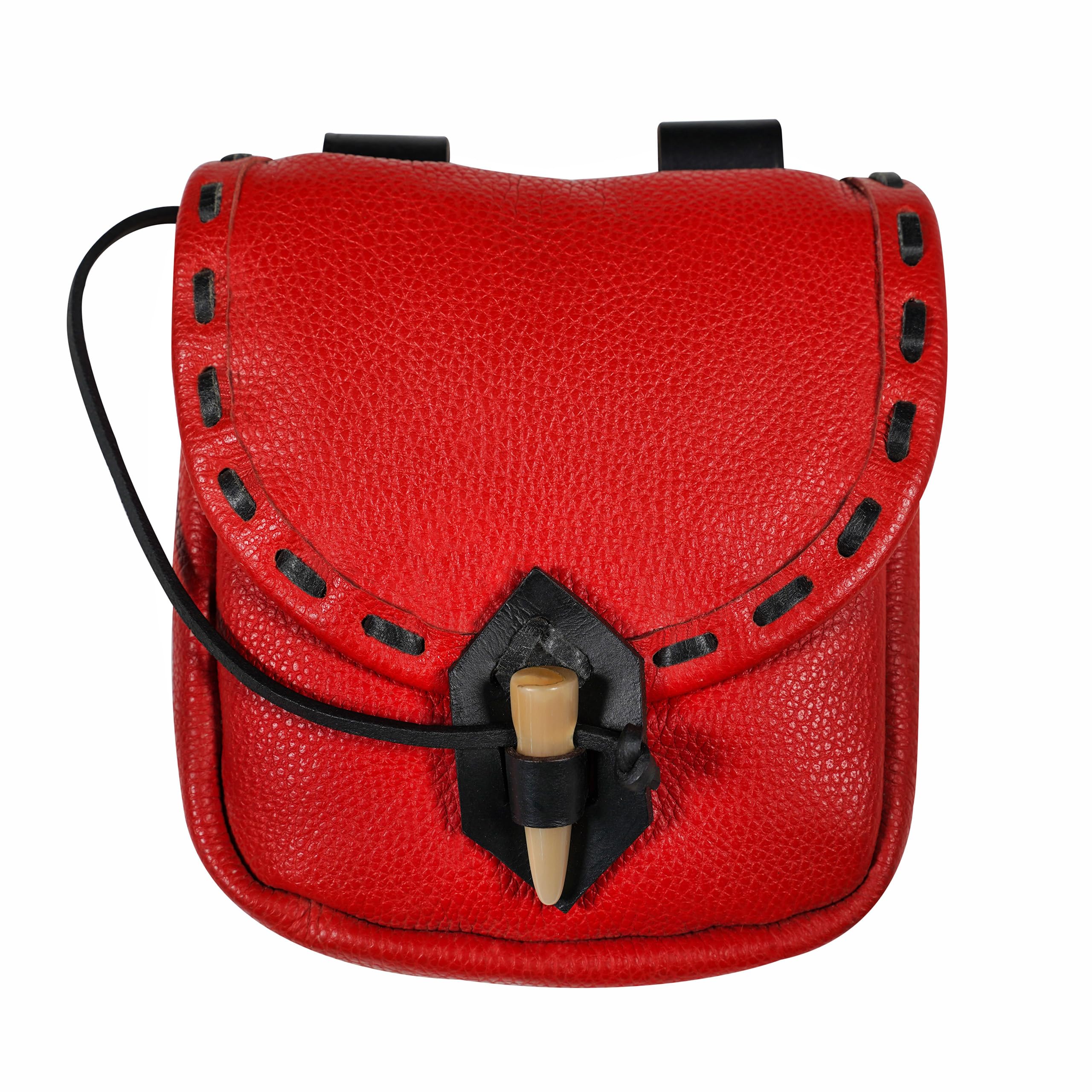 Mythrojan Riñonera de Cuero Original Medieval, Bolsa para Accesorios de Disfraces, cinturón Vikingo para Monedas (Rojo, 8 x 7 Pulgadas)