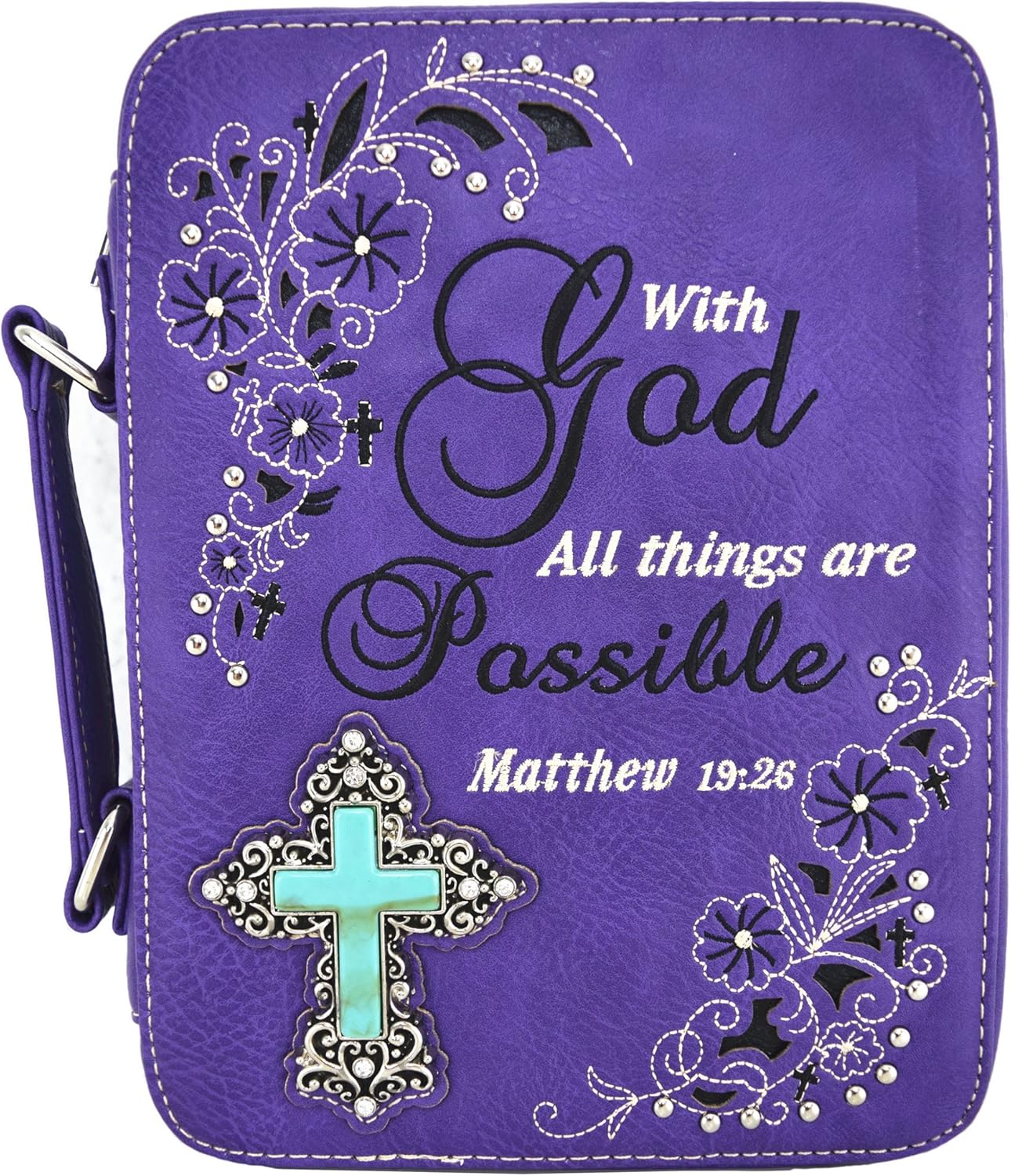 Western Style Embroidered Verse Scripture Bible Cover Book Bibles Carrying Case for Women Extra Strap Purse Messenger Bag