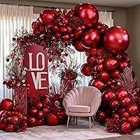Vista 2 de Globos Burdeos Doble Relleno Rojo Vino Rojo Rosa Kit de Arco de Globos Guirnalda Granate Diferentes Tamaños Para San Valentín Boda Cumpleaños Baby