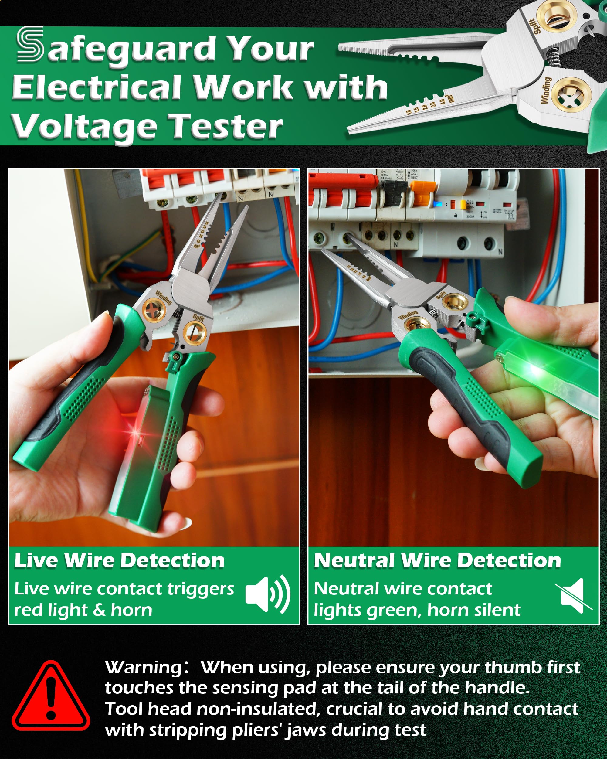2 pelacables 8 en 1 con probador de voltaje, pelacables y cortadores con alicates, crimpadora, división, herramientas pelacables para 10-18 AWG para electricista herramienta pelacables de trabajo
