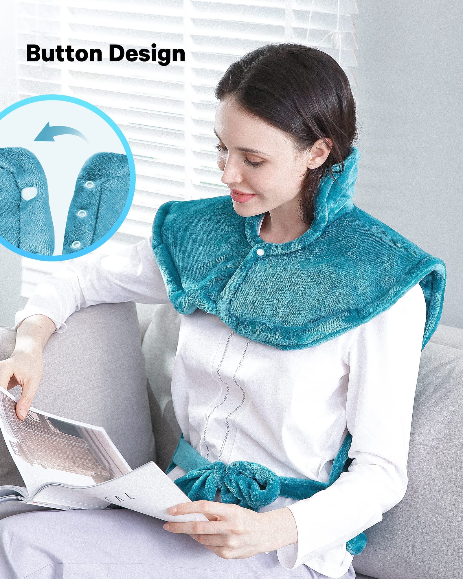 Termoforo Elettrico Cervicale e Spalle, Schiena, Cuscino Termoforo Elettrico 60 x 85cm con Livelli di Temperatura, Spegnimento Automatico e Protezione Contro Il Surriscaldamento, Lavabile (Verde)