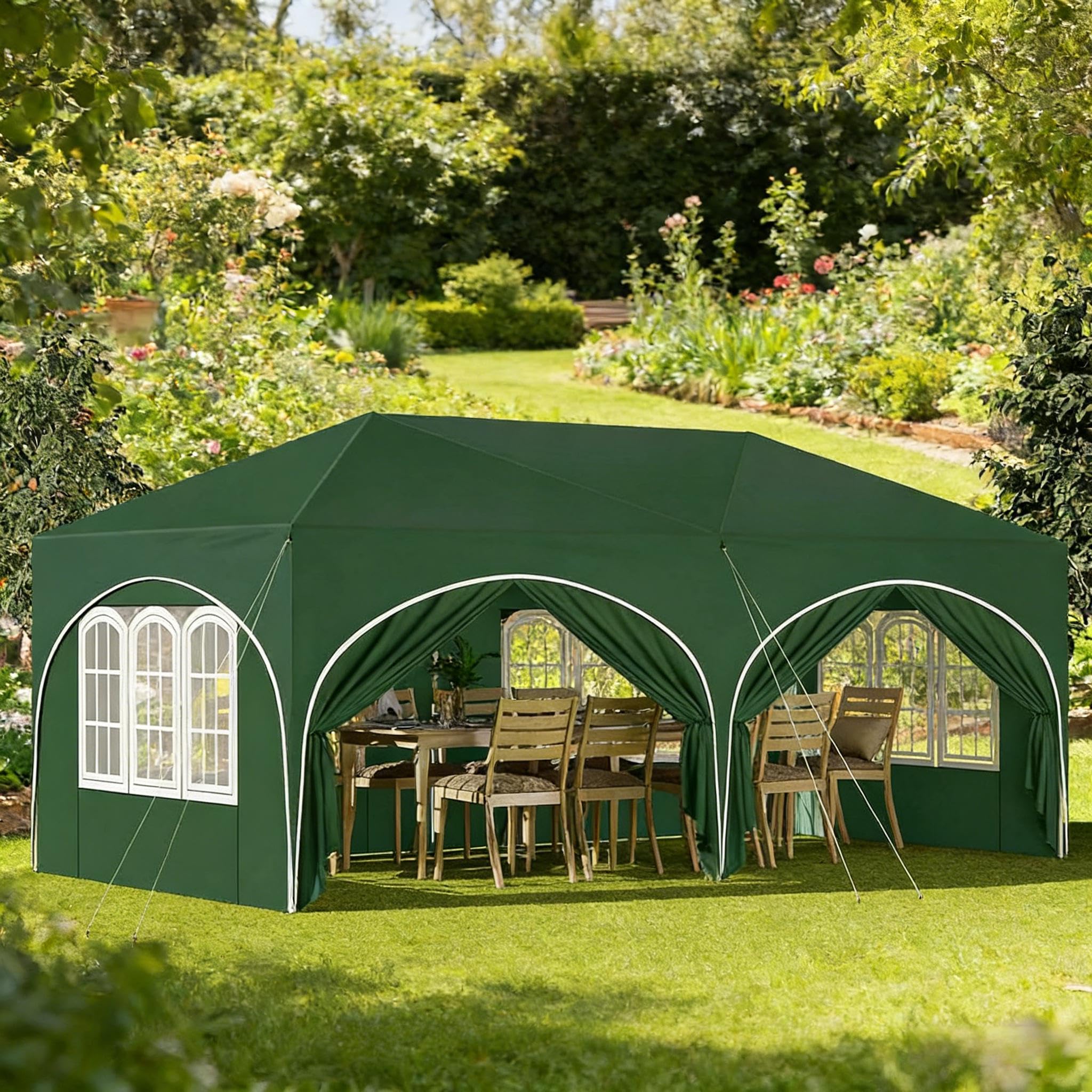 Pavillon 3x6m, wasserdichtes Partyzelt mit UV-Schutz 50+, höhenverstellbar, grün Faltpavillon mit 6 Seitenwänden, klappbar, Oxford-Stoff, Tragetasche – Gartenpavillon für Events, Hochzeit, Camping