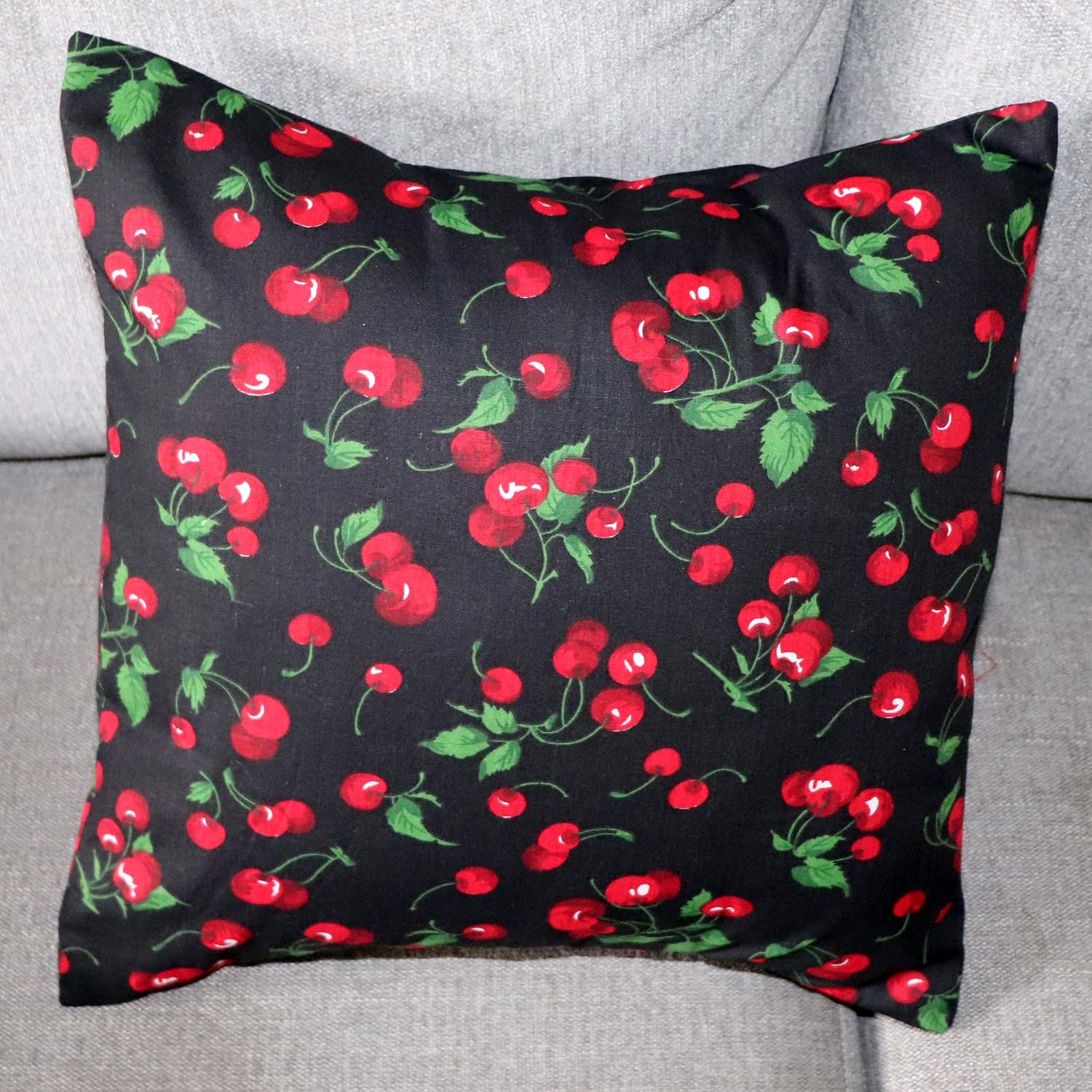 lovemyfabric Poly Cotton Fruits & Floral Print Decorative Throw/Sham Pillow Cushion Cover for Holiday Decor, Bedroom, Sofa, Classroom, Living Room, Interior Design (18" x 18", Cherries Black)
