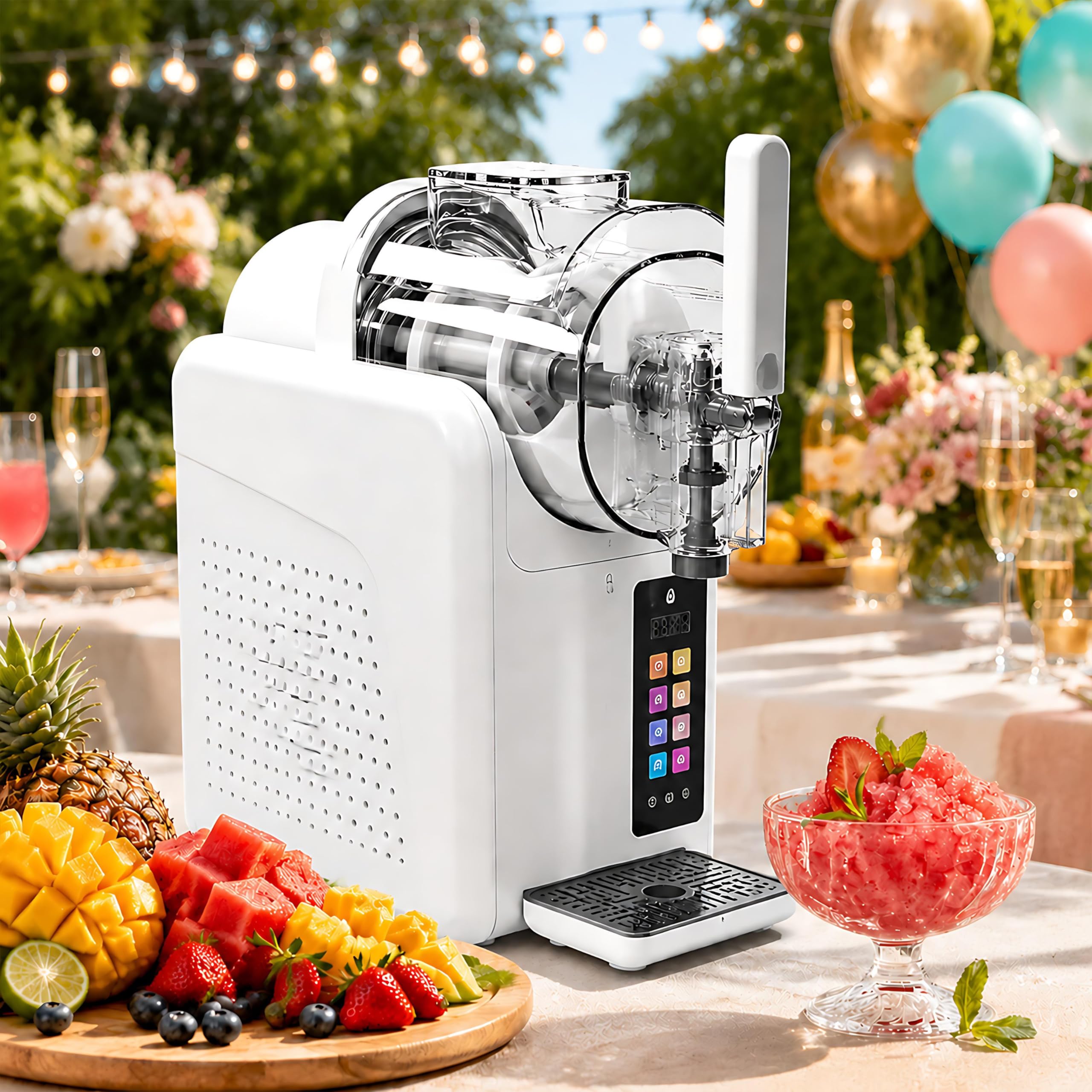 QIUNAOZI 7-in-1 Slushy Maker 2L, Home Slush Maker, With Color Touch Screen, 7 Preset Modes, Adjustable Hardness And Temperature, 360° Stirring, for Margaritas, Cocktails, Smoothie White