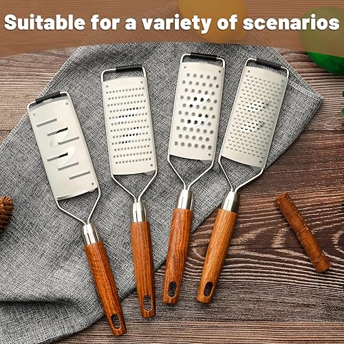 Miniatura 6 de SHIKORI Rallador de queso de acero inoxidable con mango de madera natural para queso parmesano, limón, jengibre, queso, nuez moscada, papa,