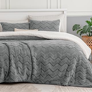 BEDELITE Fluffy Queen Comforter Set - Super Soft Sherpa Grey Comforter for Queen Size Bed, Luxury Warm Bedding Set for Winter, Fuzzy Bed Set 3 Pieces (1 Comforter, 2 Pillowcases)