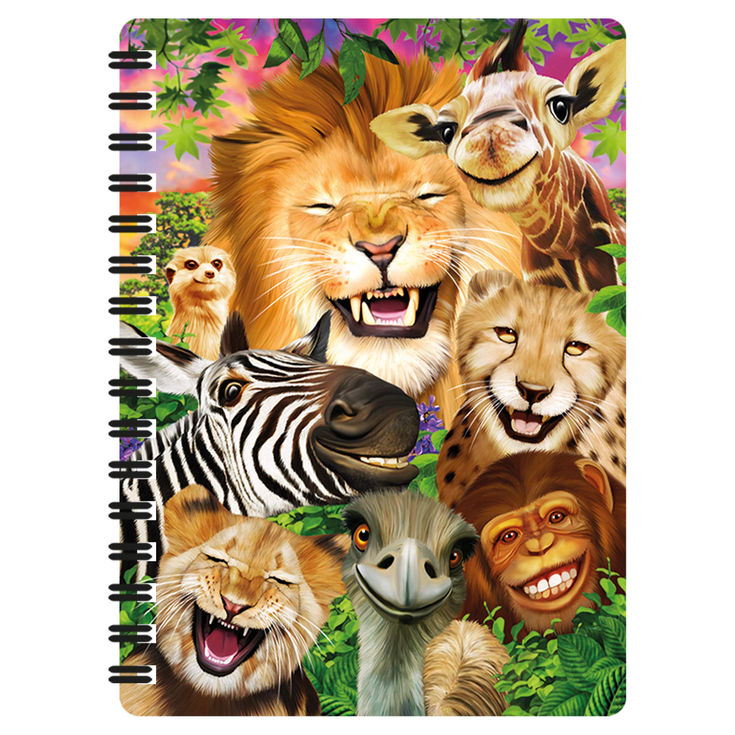3D LiveLifeJotter - Safari Smiles from Deluxebase. Lenticular 3D Wild Animal A6 Spiral Notebook with plain recycled paper pages. Artwork licensed from renowned artist Michael Searle
