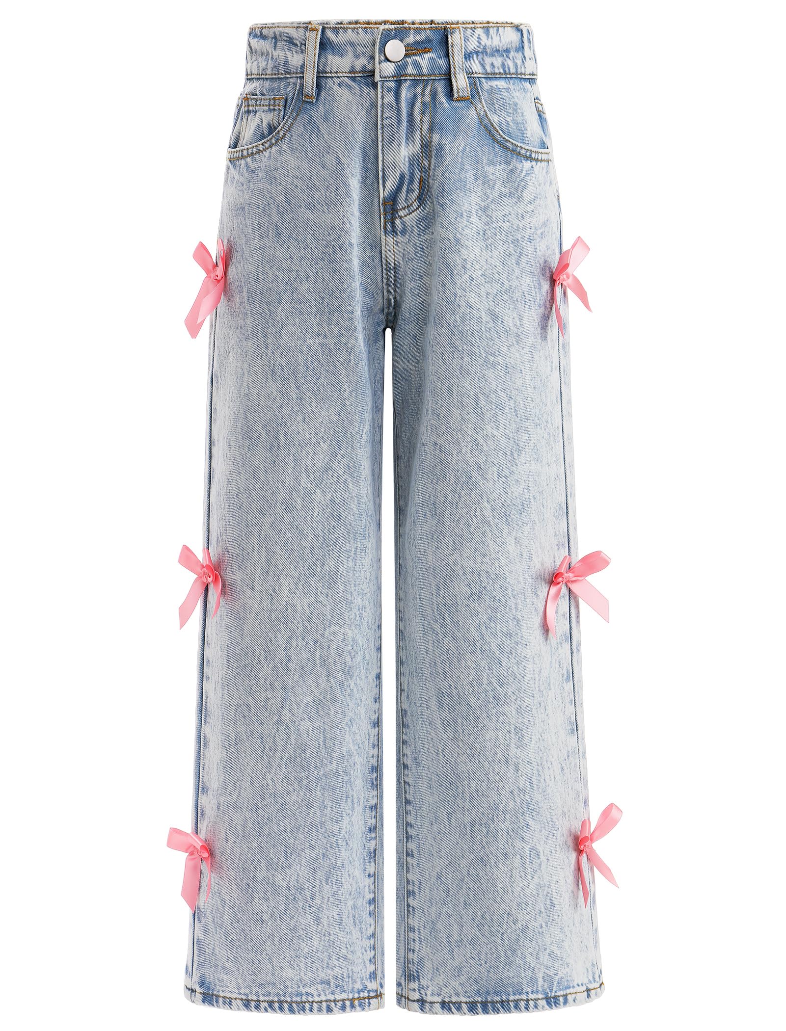 IBTOM CASTLE Baggy-Jeans für Mädchen, weites Bein, hohe Taille, süße Schleife, Denim, Y2K-Hose, trendig, lässig, Schule, Streetwear, 8–14 Jahre