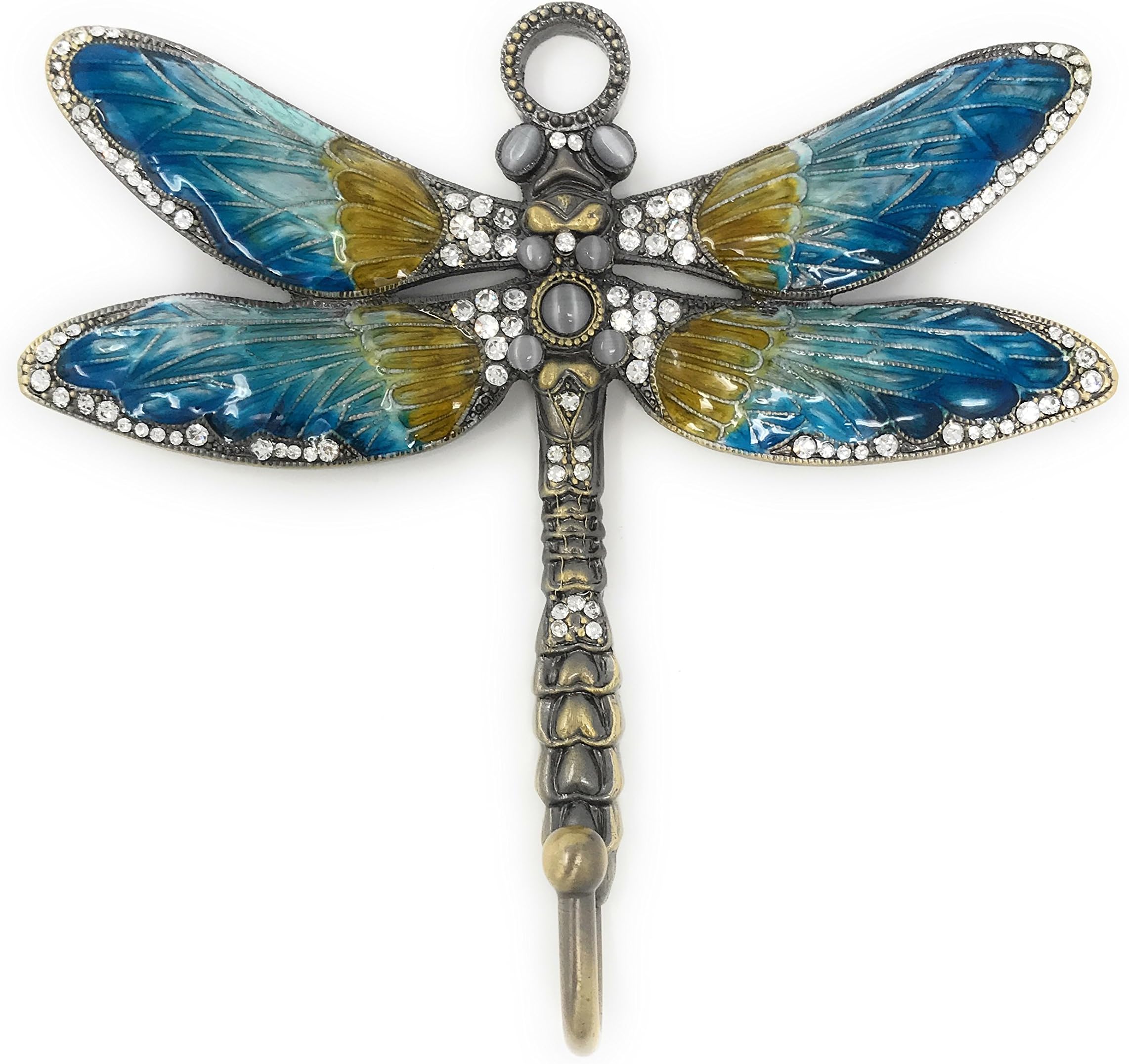 Enameled Pewter Blue Dragonfly Wall Hook, Accented with Austrian Crystals