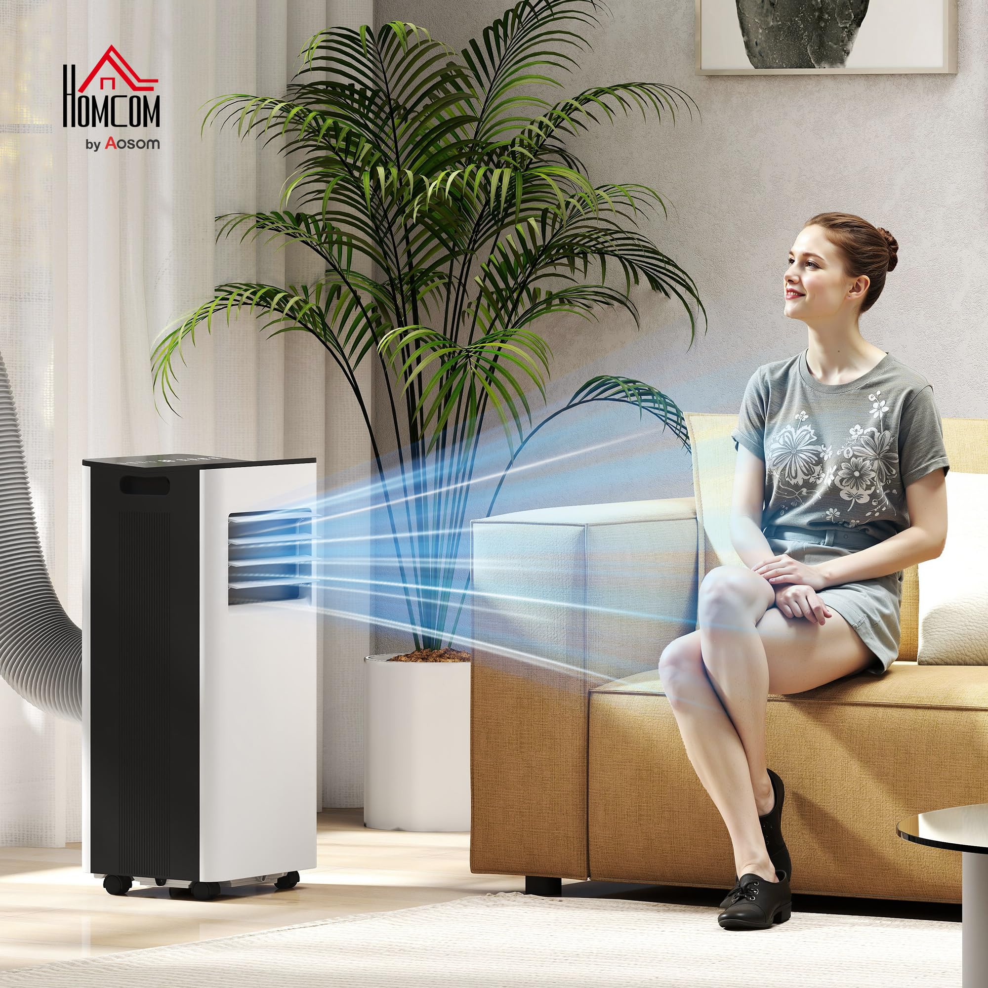 HOMCOM Aire Acondicionado Portátil 3 en 1 9000 BTU Enfriador Ventilador Deshumidificador 24,1 L/Día con Control Remoto Pantalla LED Temporizador 24h 2 Velocidades para Habitación 28m² Blanco y Negro