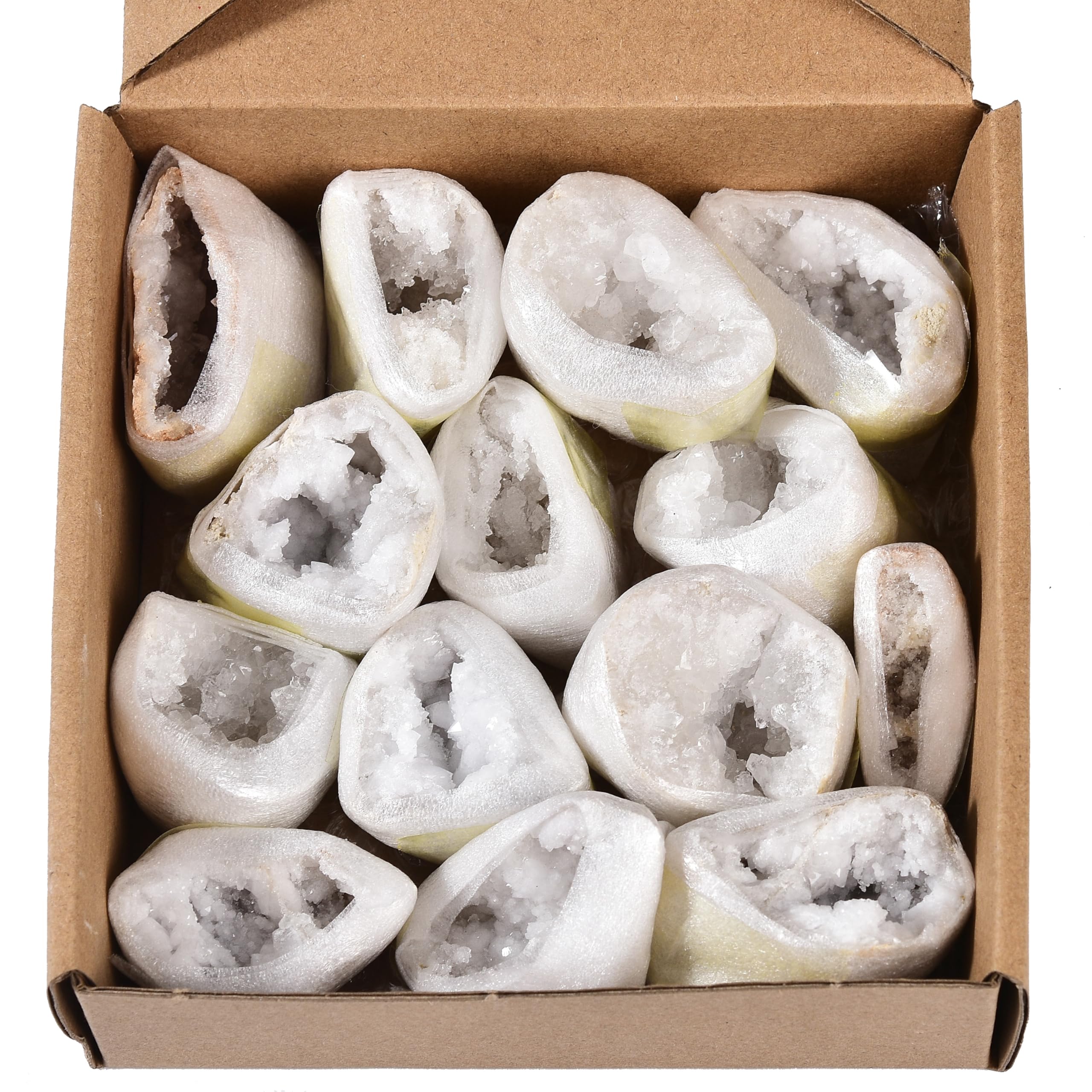 JIC Gem Natural Geodes Rock Healing Crystal Cluster Druzy Moroccan Quartz Geode Irregular Mineral Specimens 1.1-1.4 Lbs