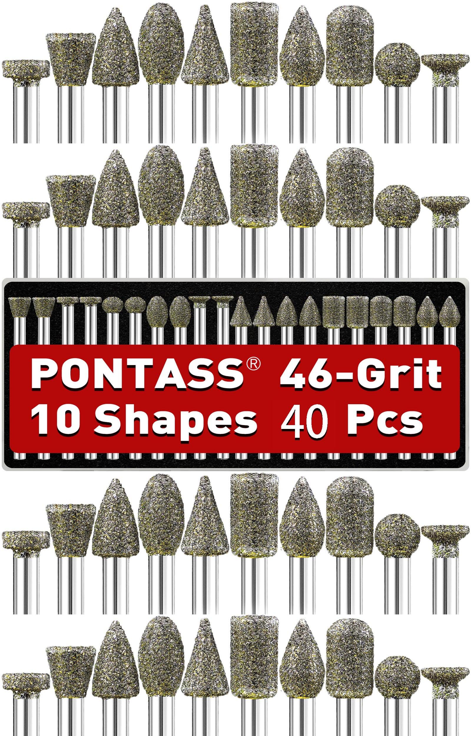 40 Stück Diamant Fräser Set für Dremel Aufsätze Zubehoer, Diamond Schleifaufsätze, 46 Diamant Schleifstifte Set Körnung mit 1/8" Schaft für Schleifen Glas, Stein, Jade, Hartholz, Keramik, Marmor
