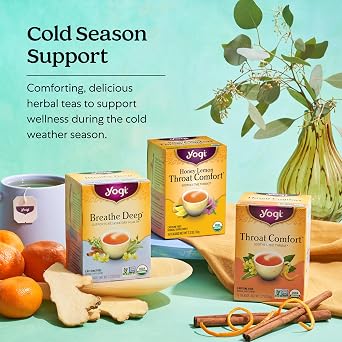 Yogi Tea - Throat Comfort (6 Pack) - Soothes the Throat with Wild Cherry Bark, Licorice Root, Mullein, and Ginger - Caffeine Free - 96 Organic Herbal Tea Bags