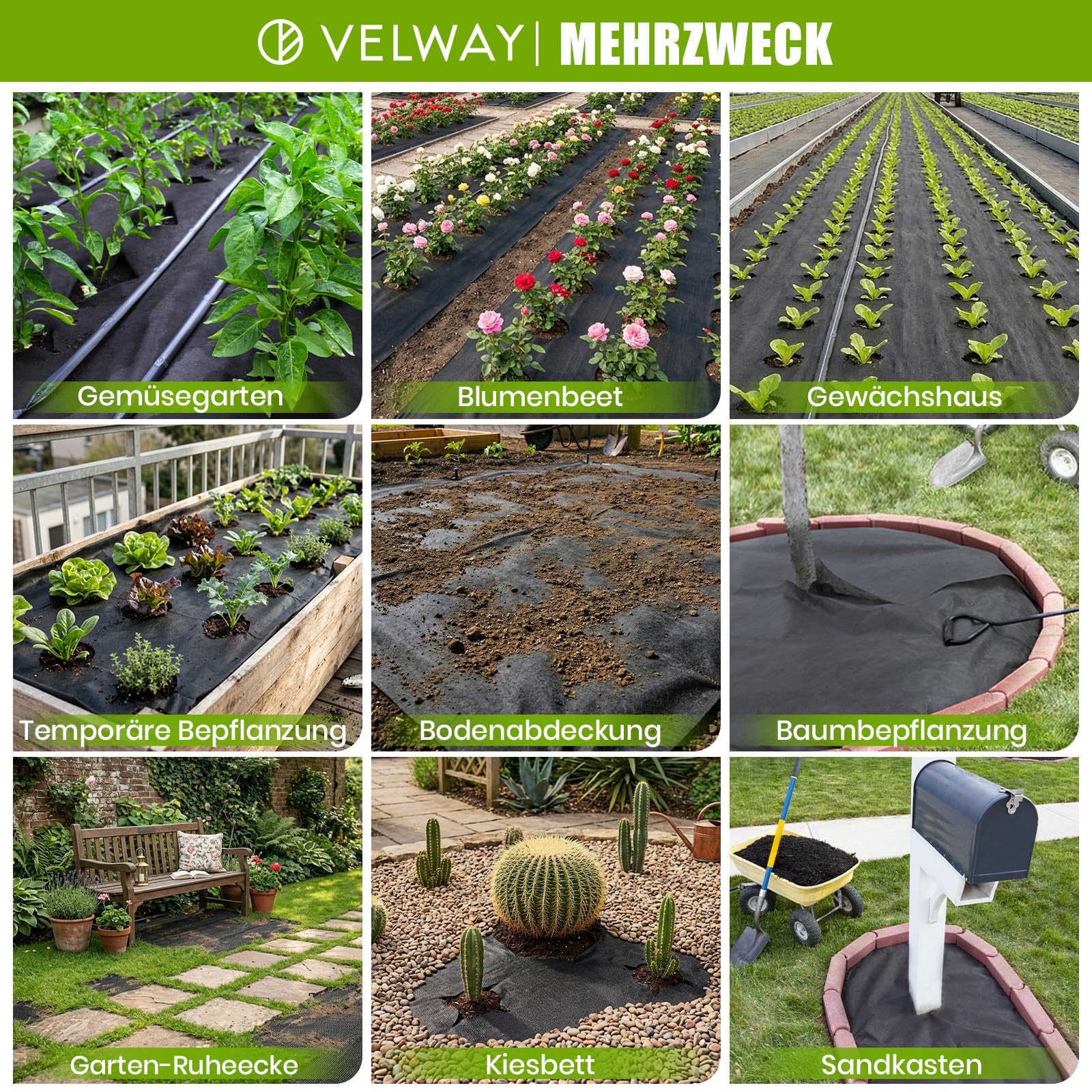 Velway Unkrautvlies 50g/m² 1x50m Rolle - Wasserdurchlässig & UV-Stabil Gartenvlies Reißfestes Unkrautfolie Gegen Unkraut Mulchvlies für Garten Hochbeet Gemüsegarten Landschaftsgestaltung