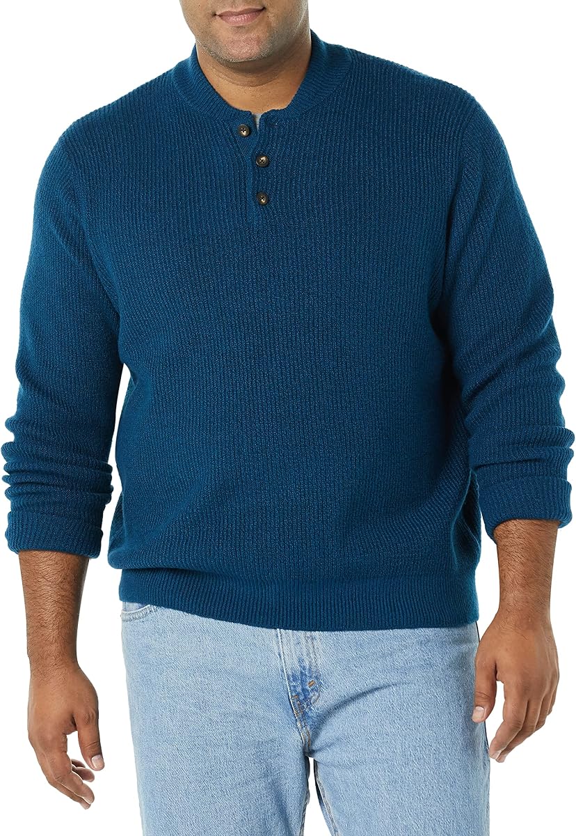 Amazon Essentials Men's Long-Sleeve Soft Touch Cotton Blend Henley Sweater