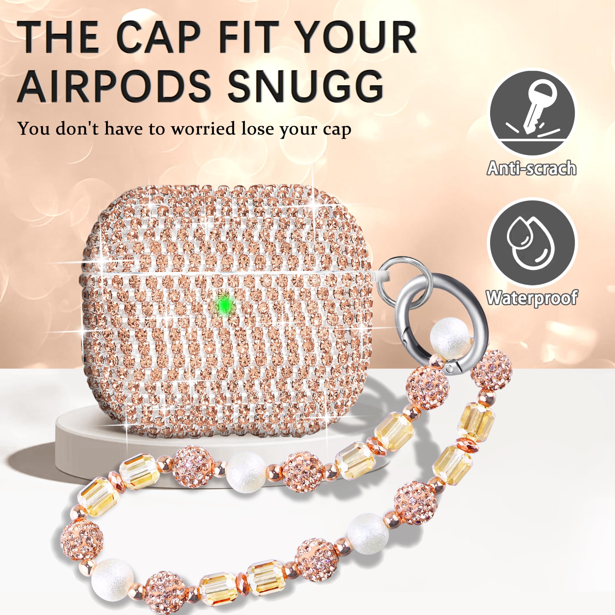 Custodia Glitter Per AirPods 4 | Copertura Con Cinturino E Portachiavi | Design Con Strass E Bracciale - 4