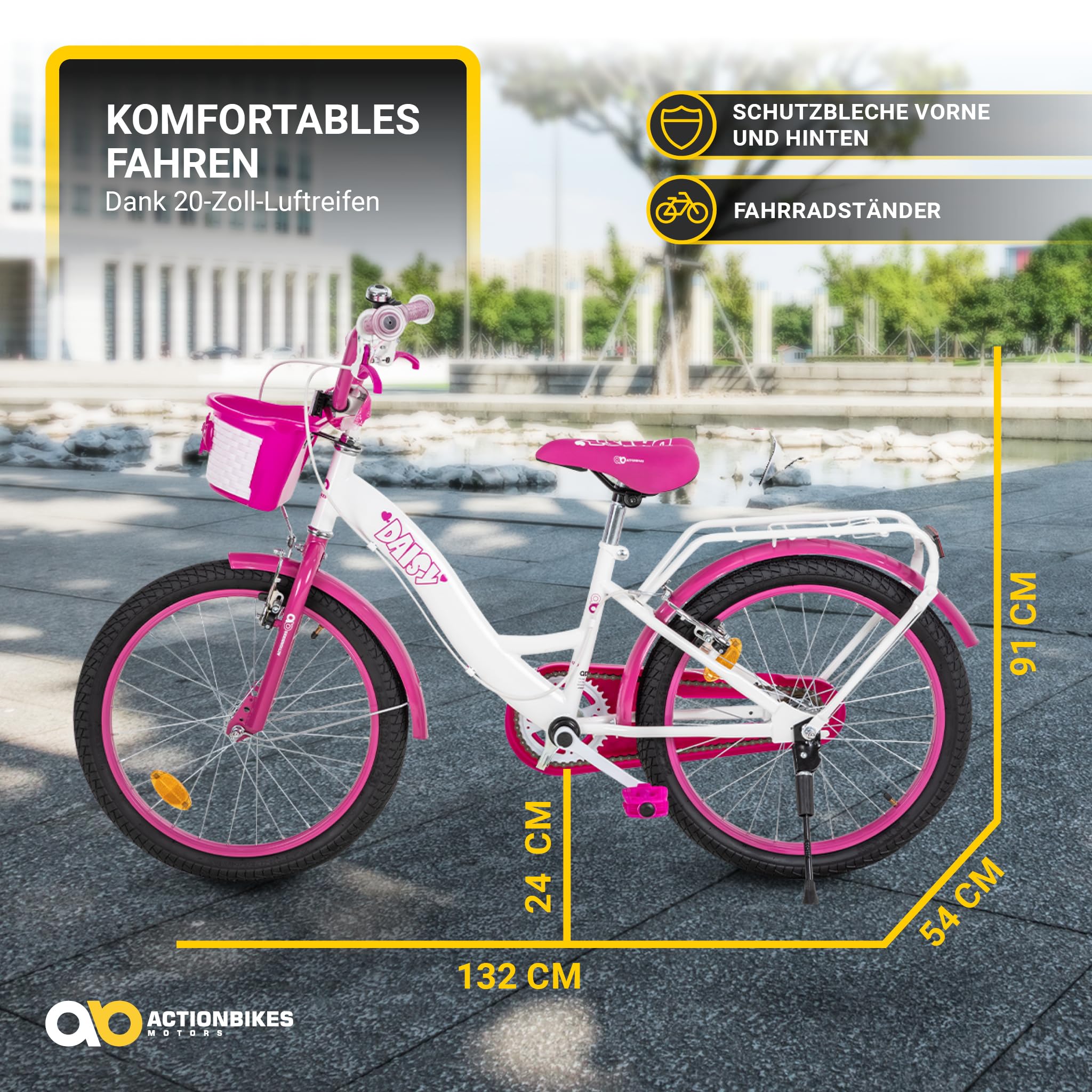 Actionbikes Kinderfahrrad Daisy | 12 16 20 Zoll - V-Brake Bremsen - Fahrrad für Kinder von 2-9 Jahren - Schutzblech v. / h - Kinder Fahrrad für Mädchen & Jungen - Fahrräder - Bicycle - Kinderrad