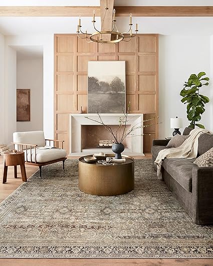 Loloi Layla Collection LAY-03 Olive/Charcoal 7'-6" x 9'-6" .13" Thick Area Rug, Soft, Durable, Vintage Inspired, Distressed, Low Pile, Non-Shedding, Easy Clean, Printed, Living Room Rug