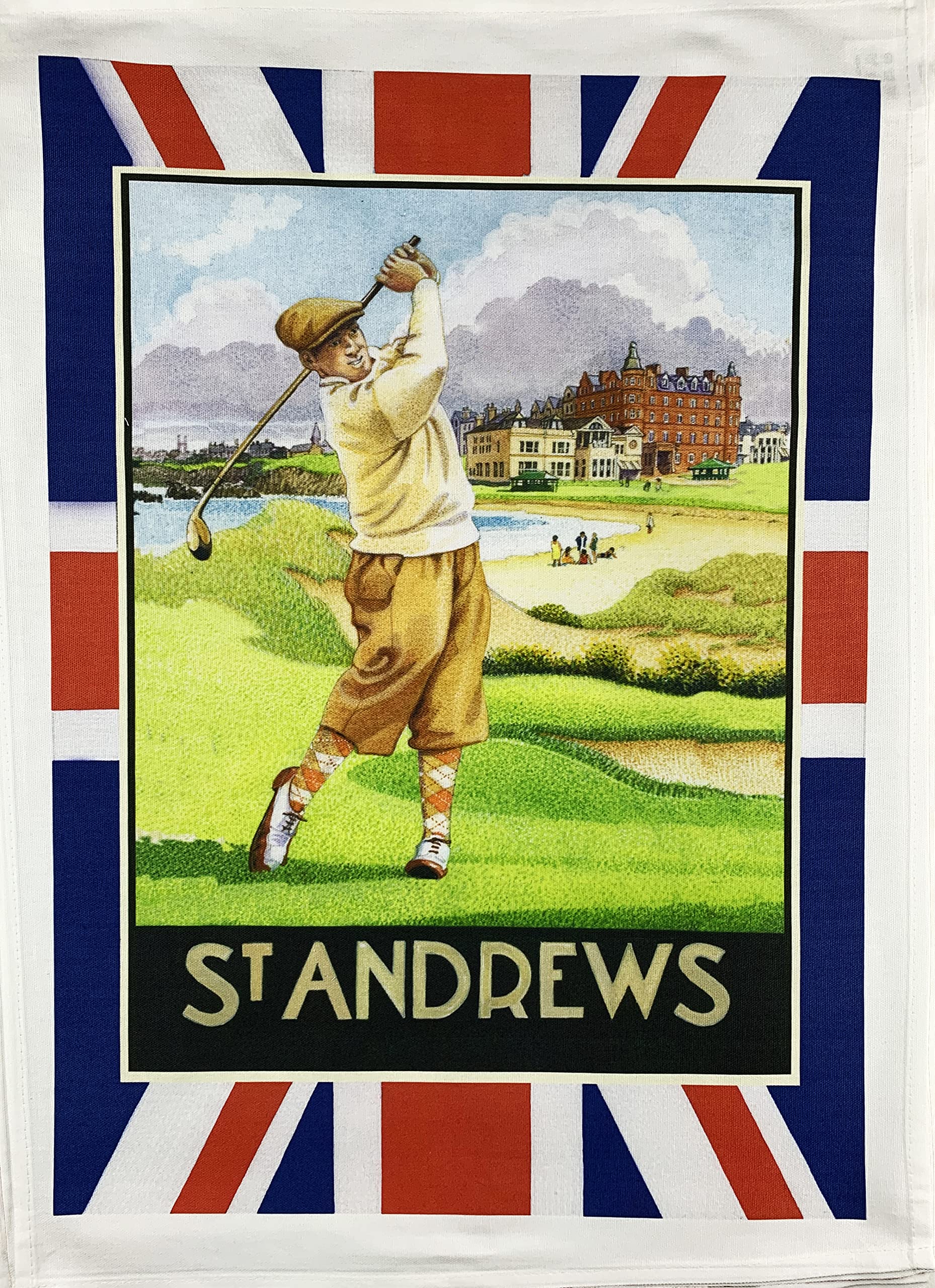 Half A Donkey White St Andrews Retro Style Large Cotton Tea Towel