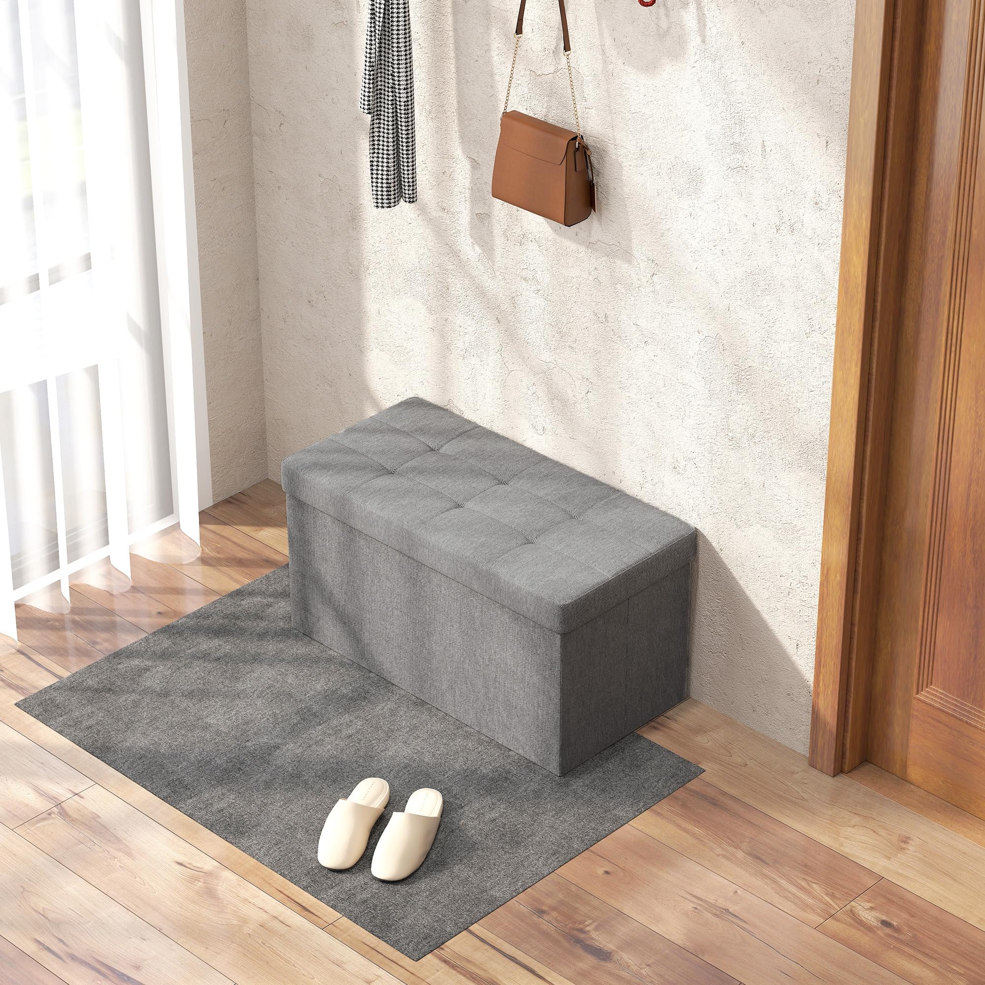HOMCOM Hocker Met Opbergruimte, Opbergbank Met Schuimrubber Bekleding, Linnenlook, 111 X 44 X 44 5 Cm Donkergrijs~1vk9j6p99v801