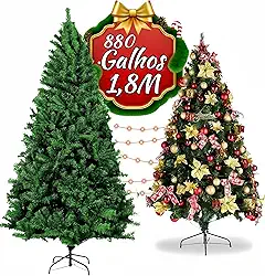 Árvore de Natal (1.8) PVC, Até 880 Cabeças Do Número de Galhos, Árvore De Natal Gigante Luxo Modelo Cor Verde 180cm