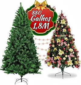 Árvore de Natal (1.8) PVC, Até 880 Cabeças Do Número de Galhos, Árvore De Natal Gigante Luxo Modelo Cor Verde 180cm