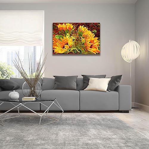 Miniatura 5 de Epic Art 'Cuatro girasoles' de Mandy Budan, arte de pared de vidrio acrílico, 36 x 24 pulgadas
