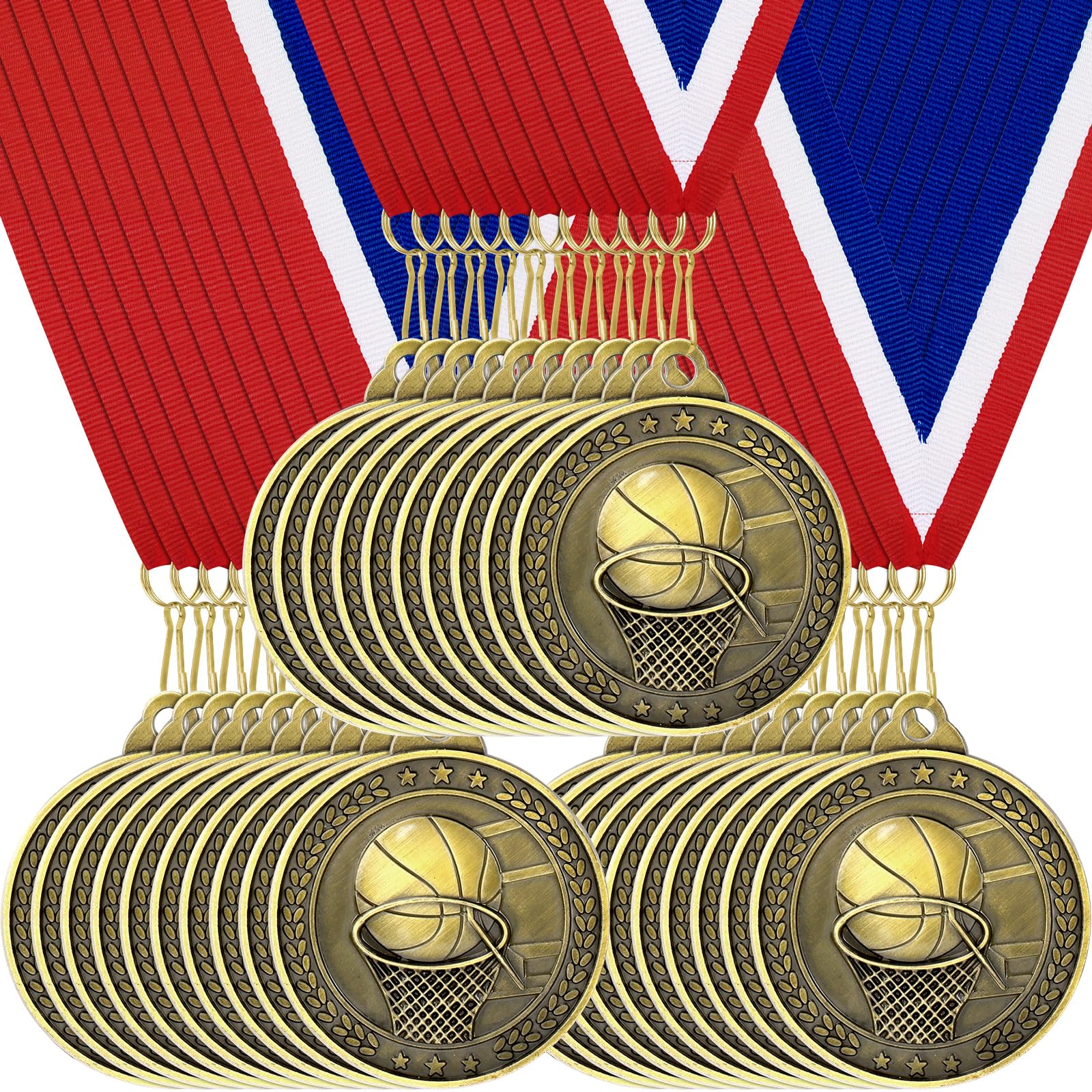 30 medaglie d'oro sfuse, 5,1 cm, campione, basket, calcio, baseball, pallavolo, trofeo, medaglie sportive in metallo, con nastri per il collo, per giochi e partecipazione sportiva