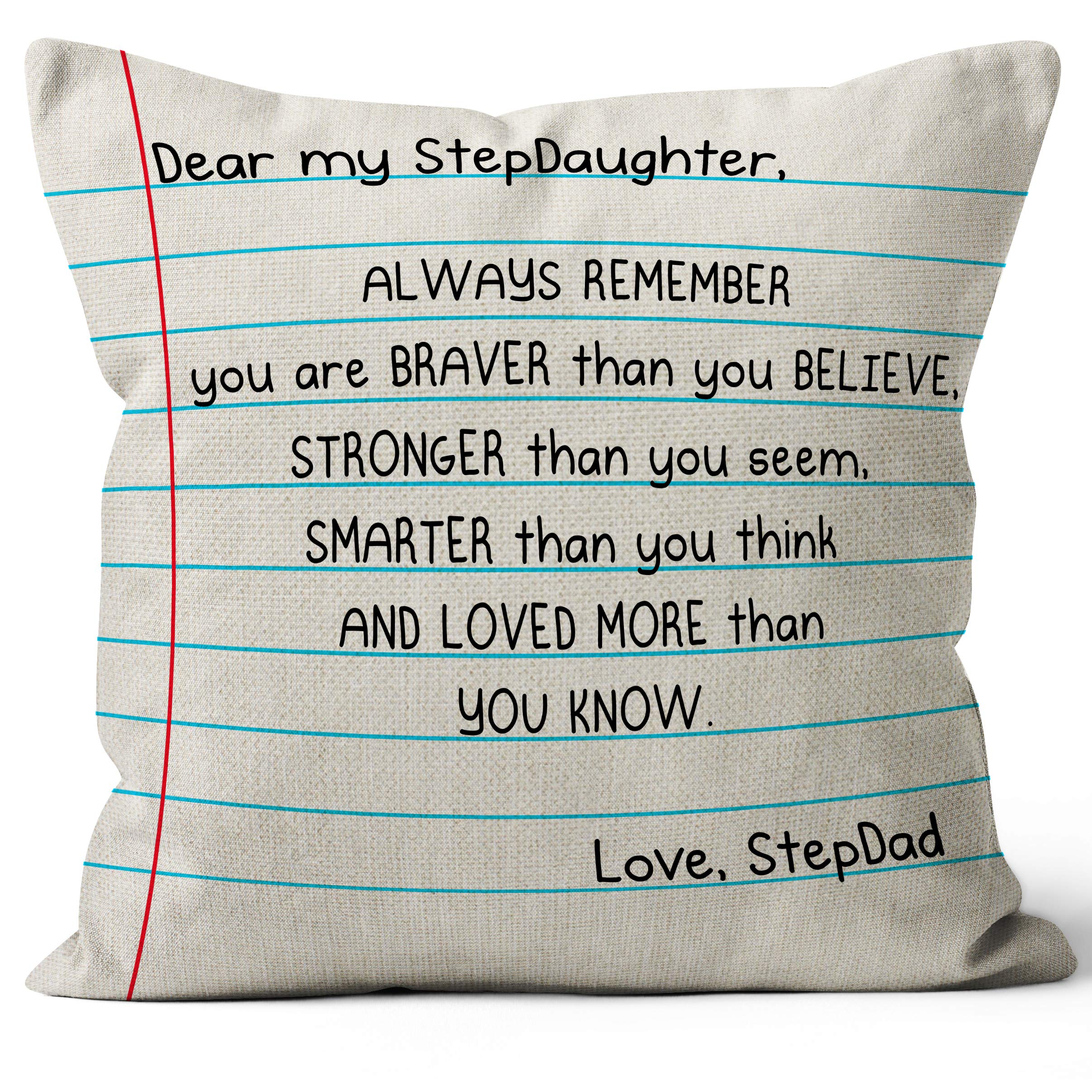 M-Qizi My Stepdaughter You Are Braver Than You Believe Throw Pillow Cover, 18 X 18 Inch, Stepdaughter Gifts From Stepdad, Birthday Gifts, Graduation Gift, Term Begin Gift