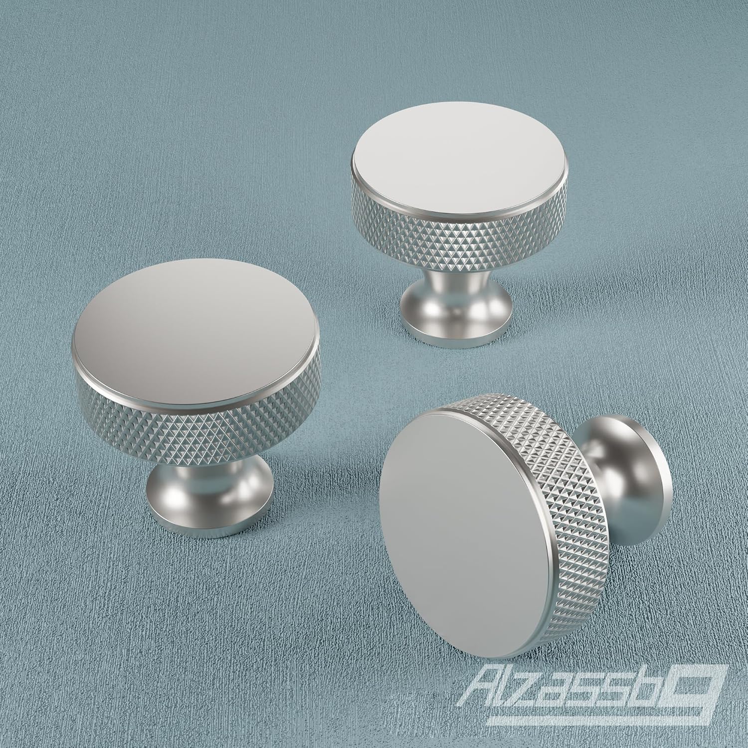 Alzassbg 10 Pack Brushed Satin Nickel Cabinet Knobs, 1.2 Inch(30.5mm) Diameter Round Knurled Kitchen Cabinet Handles of Carbinets and Drawers AL6067SN