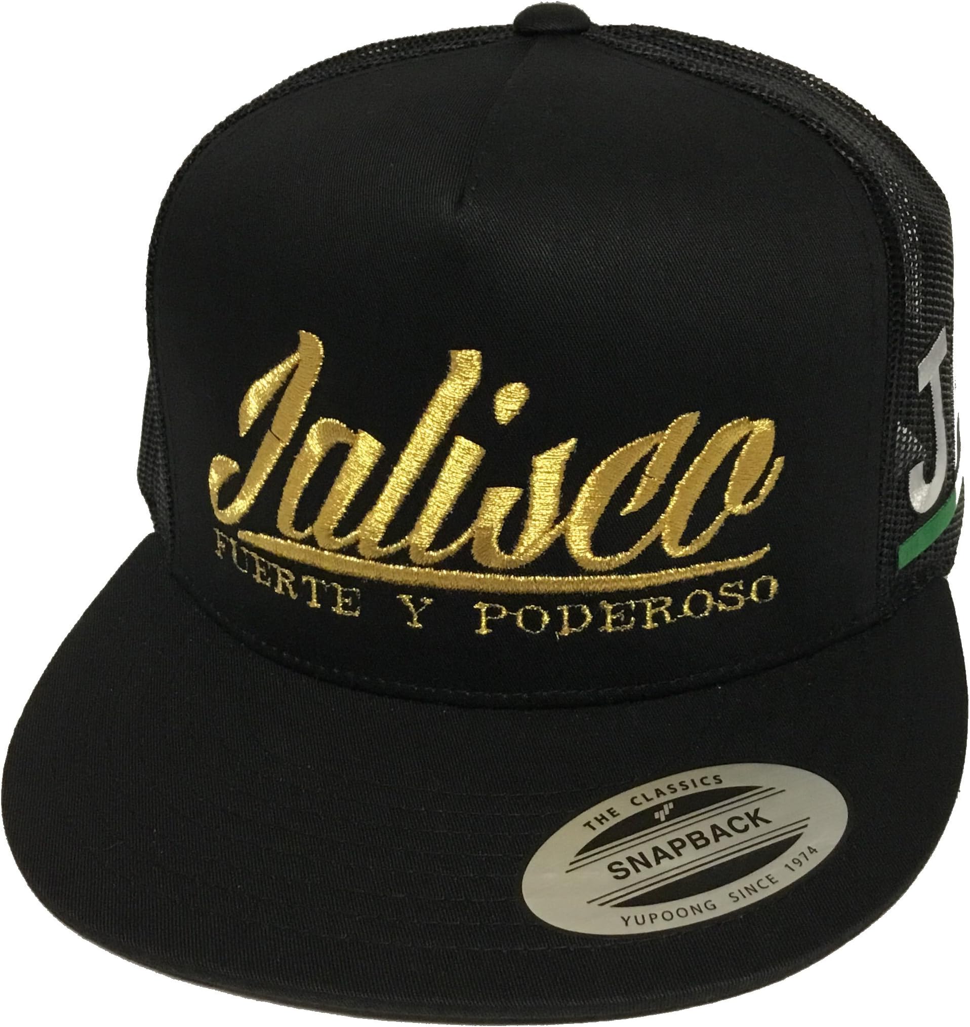 Capsnmore Jalisco Fuerte y Poderoso Hat Black Mesh Snapback 2 Logos
