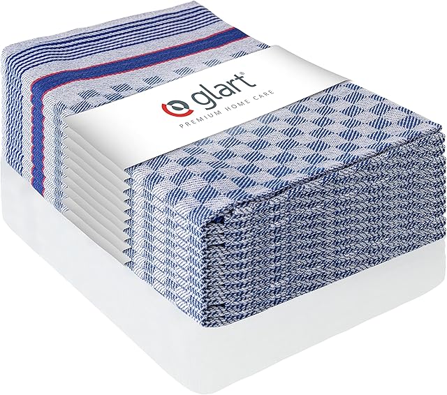 Glart Kitchen Towels, Pack of 10 Light Blue Tea Towels, 50 x 70 cm, 100 Percent Cotton, High-Absorbent Kitchen Cloths