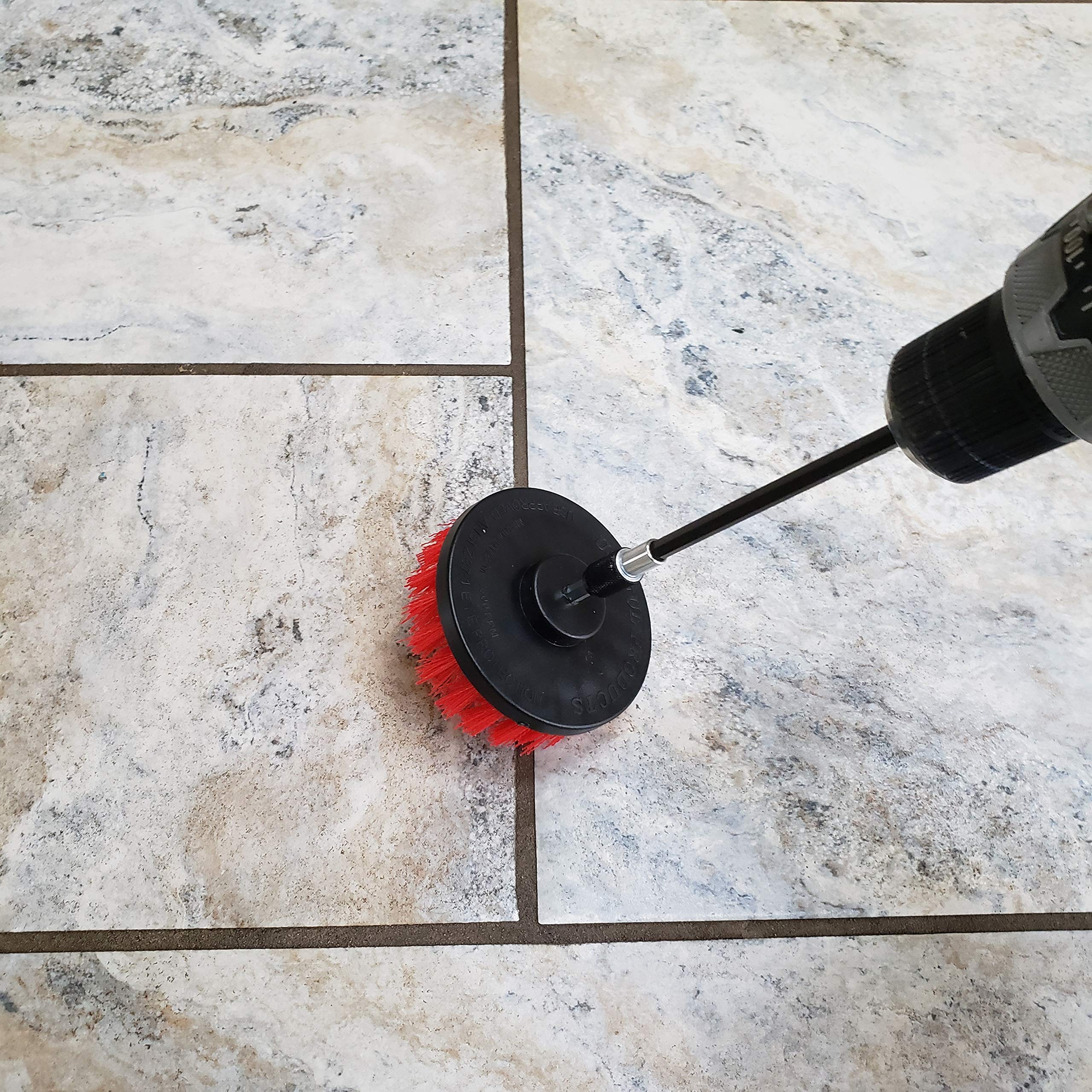 Juego de 3 cepillos para taladro, con cepillo de limpieza Trae It On Power Scrubber | Plus 6 pulgadas de extensión, uso en lechada, coches, superficies de baño, azulejos, placa base, ducha y bañeras